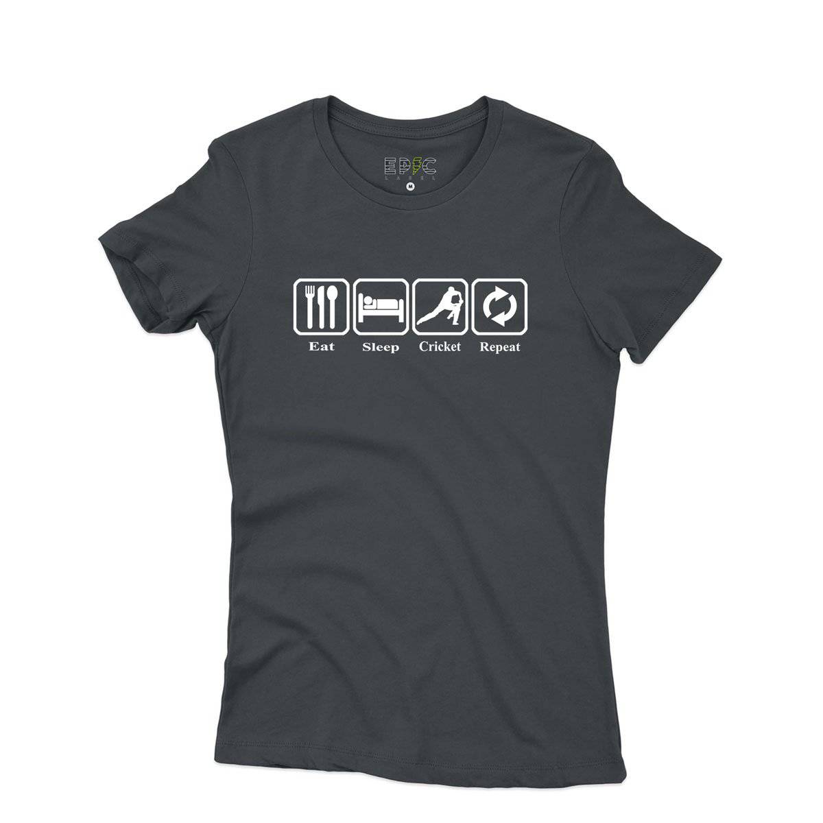 Epic Label Tshirt Eat Sleep Cricket Repeat T-Shirt Pour Femme
