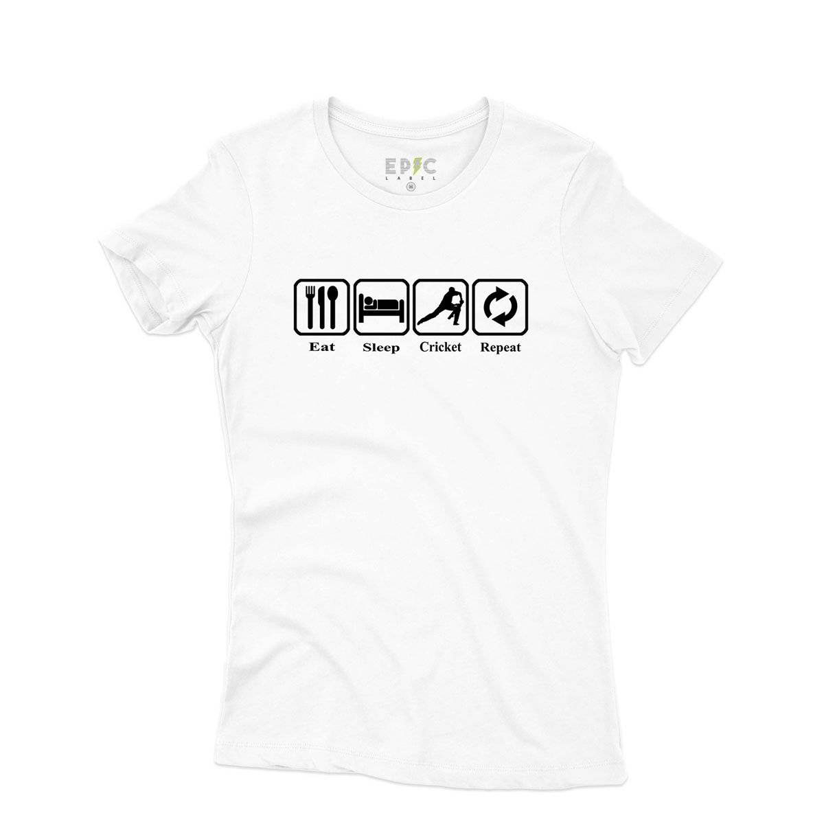 Epic Label Tshirt Eat Sleep Cricket Repeat T-Shirt Pour Femme