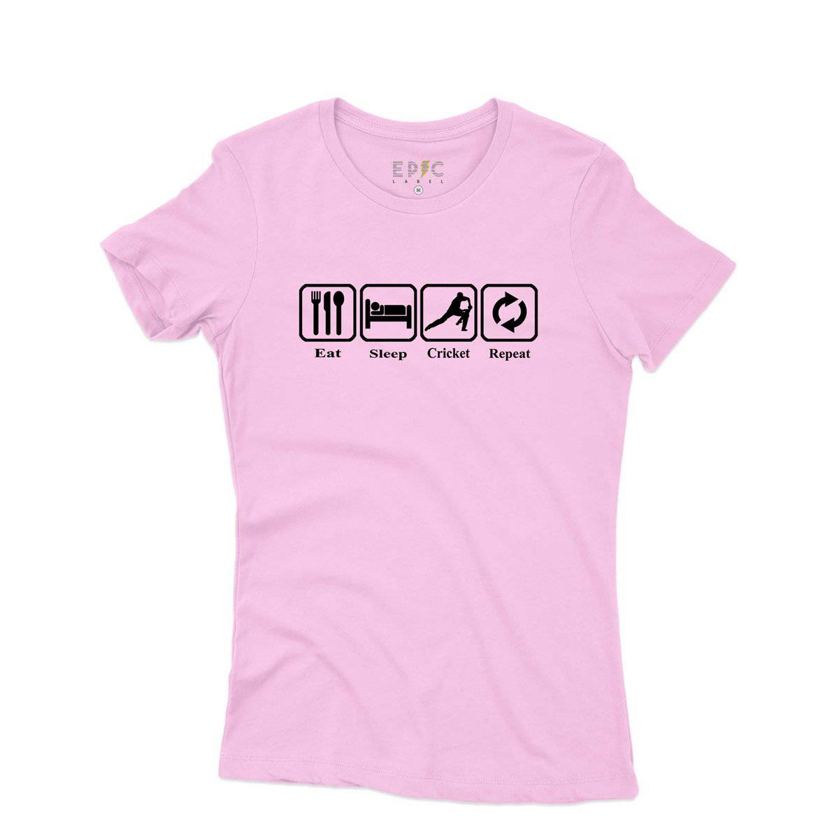 Epic Label Tshirt Eat Sleep Cricket Repeat T-Shirt Pour Femme