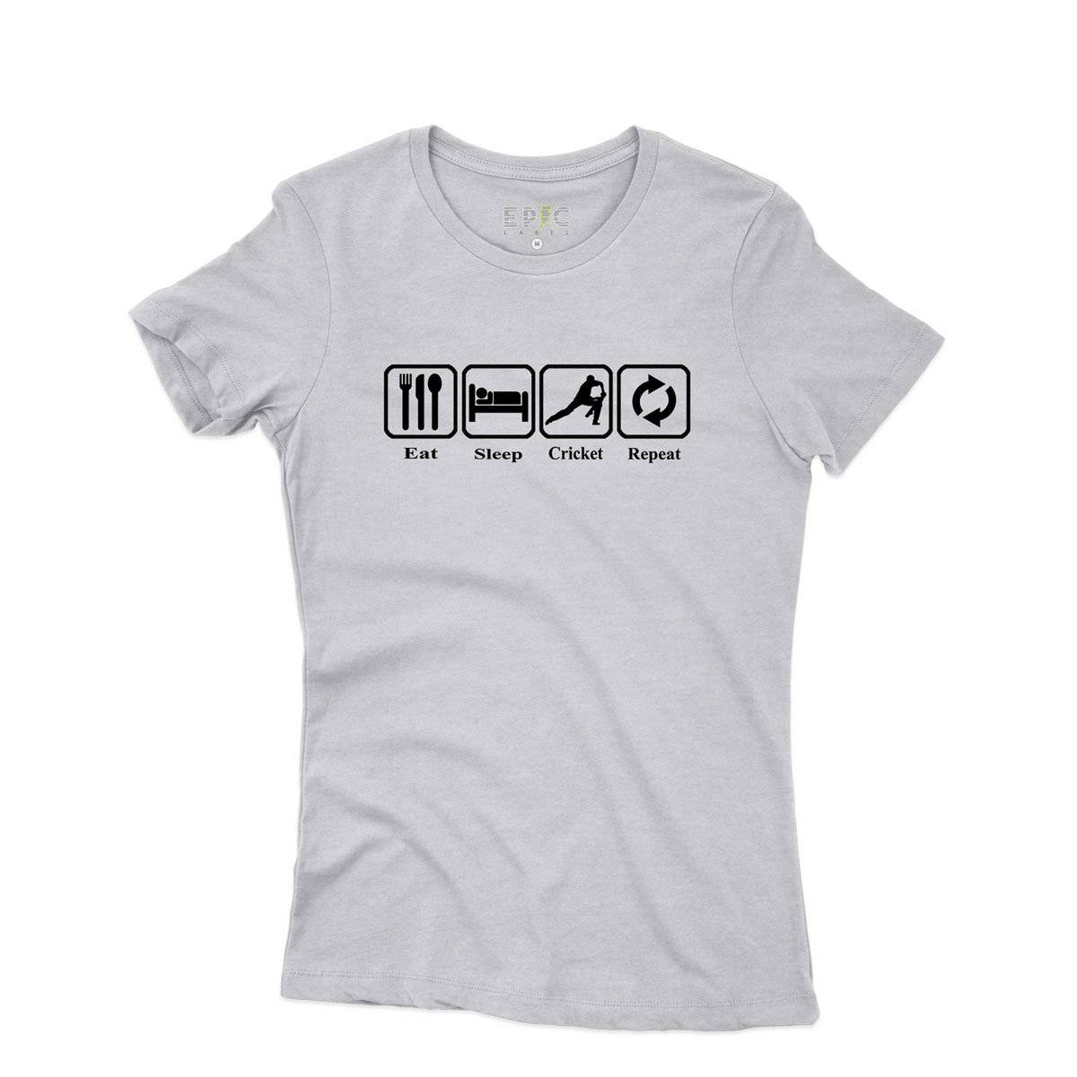 Epic Label Tshirt Eat Sleep Cricket Repeat T-Shirt Pour Femme