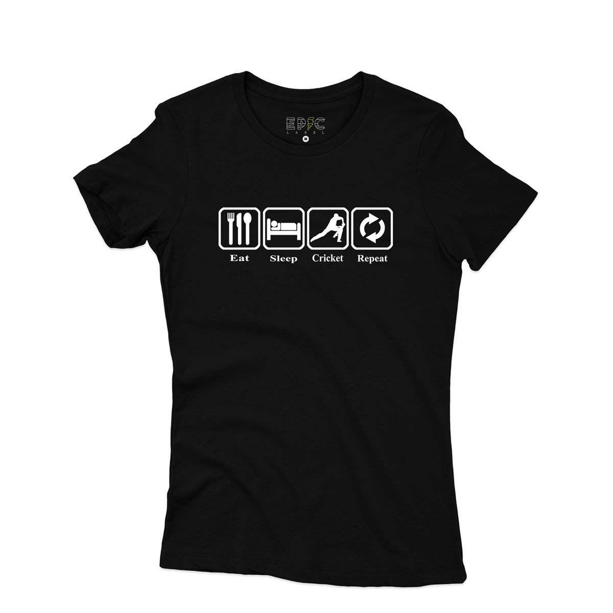 Epic Label Tshirt Eat Sleep Cricket Repeat T-Shirt Pour Femme