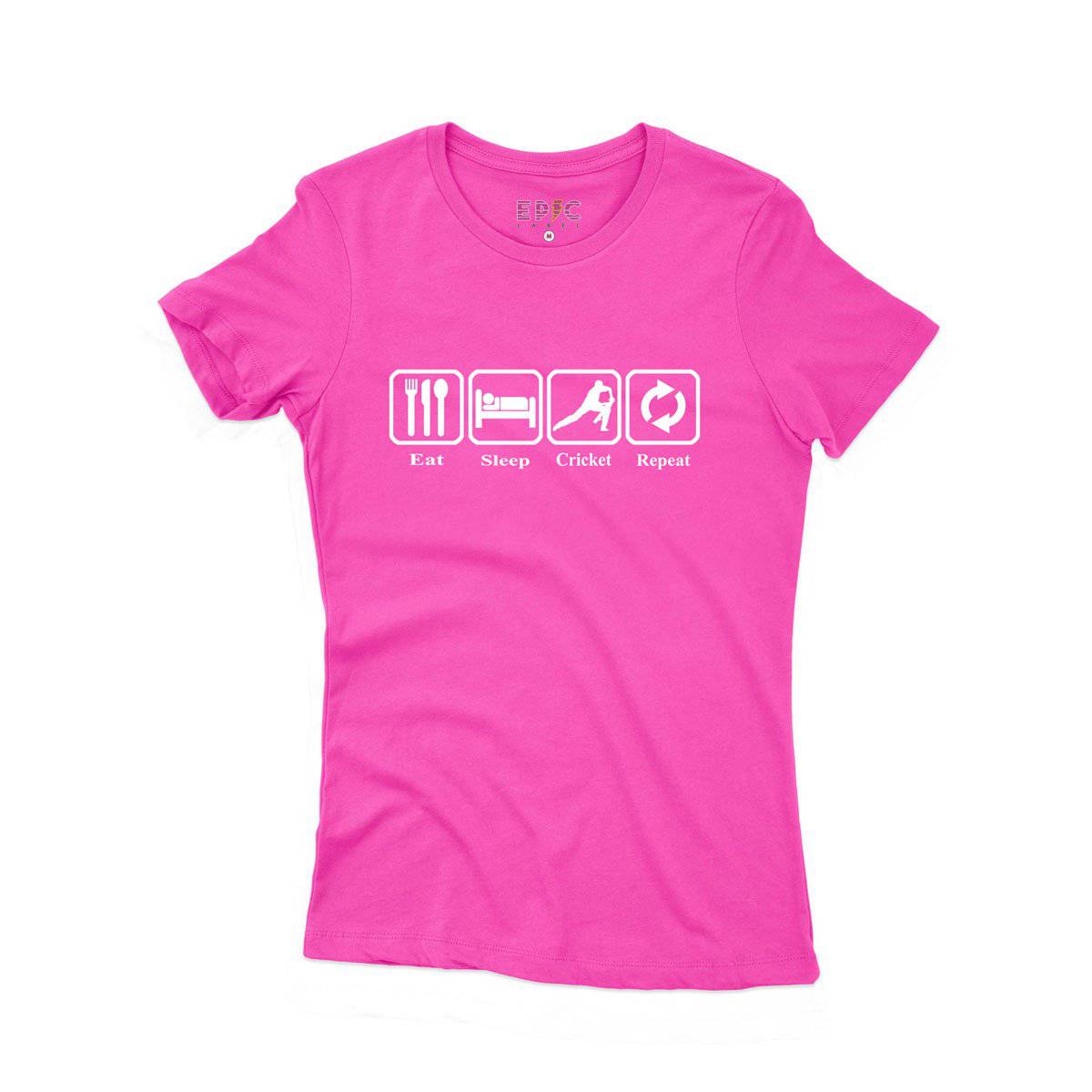 Epic Label Tshirt Eat Sleep Cricket Repeat T-Shirt Pour Femme