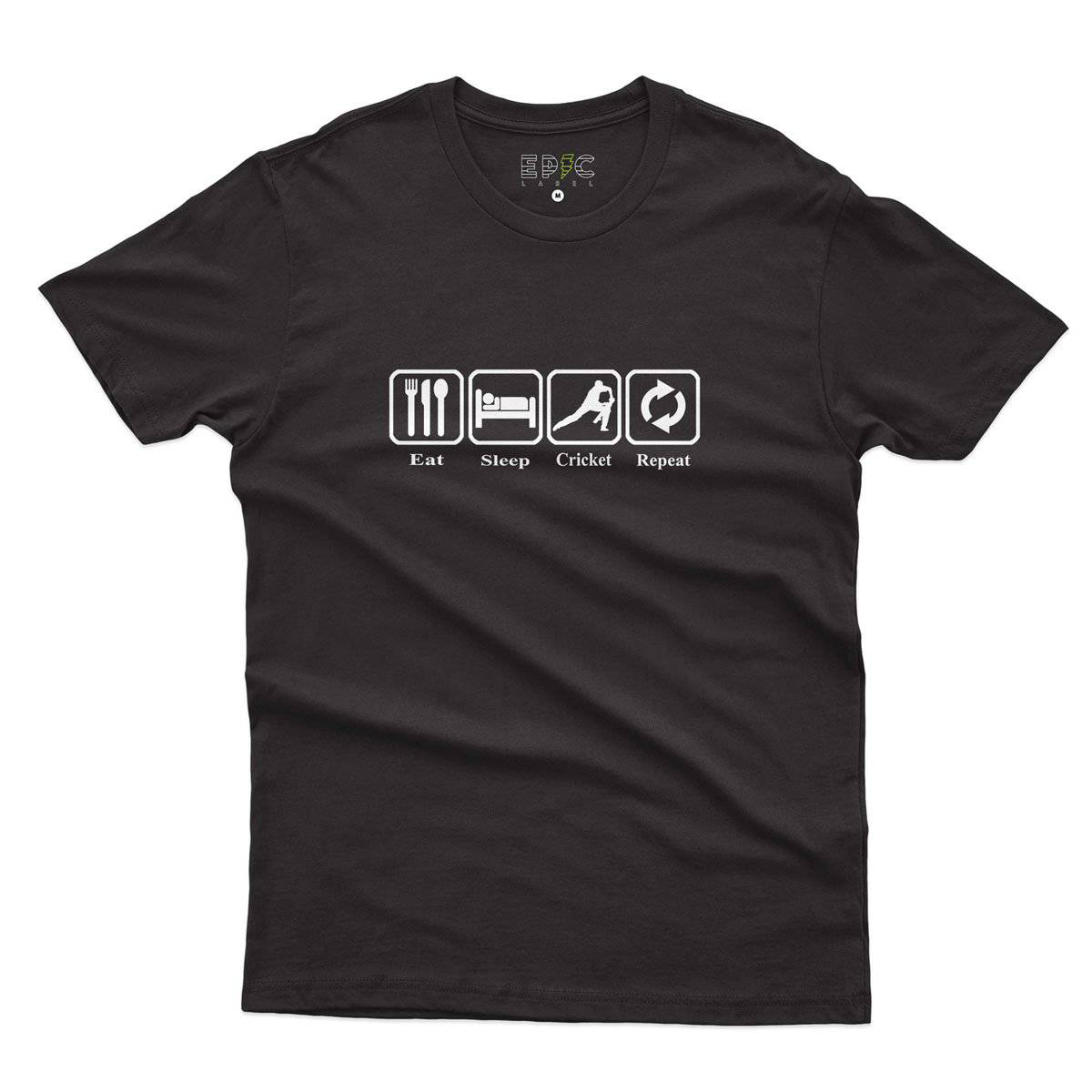 Epic Label Tshirt Eat Sleep Cricket Repeat T-Shirt Pour Homme