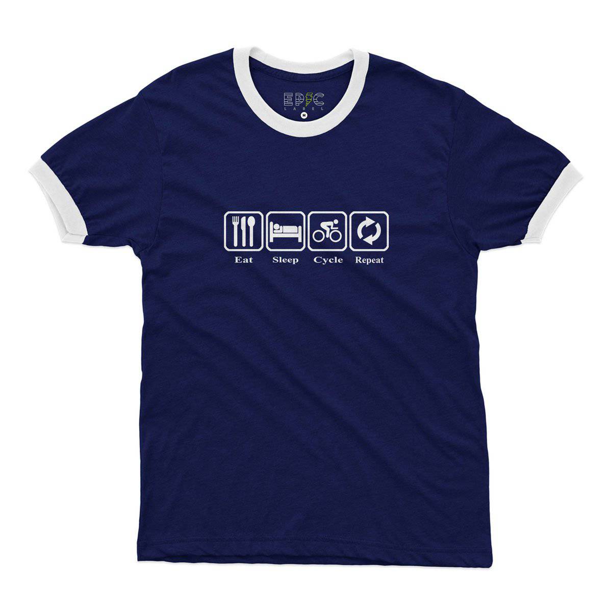 Epic Label Tshirt Eat Sleep Cycle Repeat Ringer T-Shirt Pour Homme