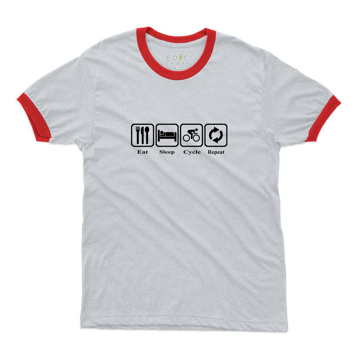 Epic Label Tshirt Eat Sleep Cycle Repeat Ringer T-Shirt Pour Homme