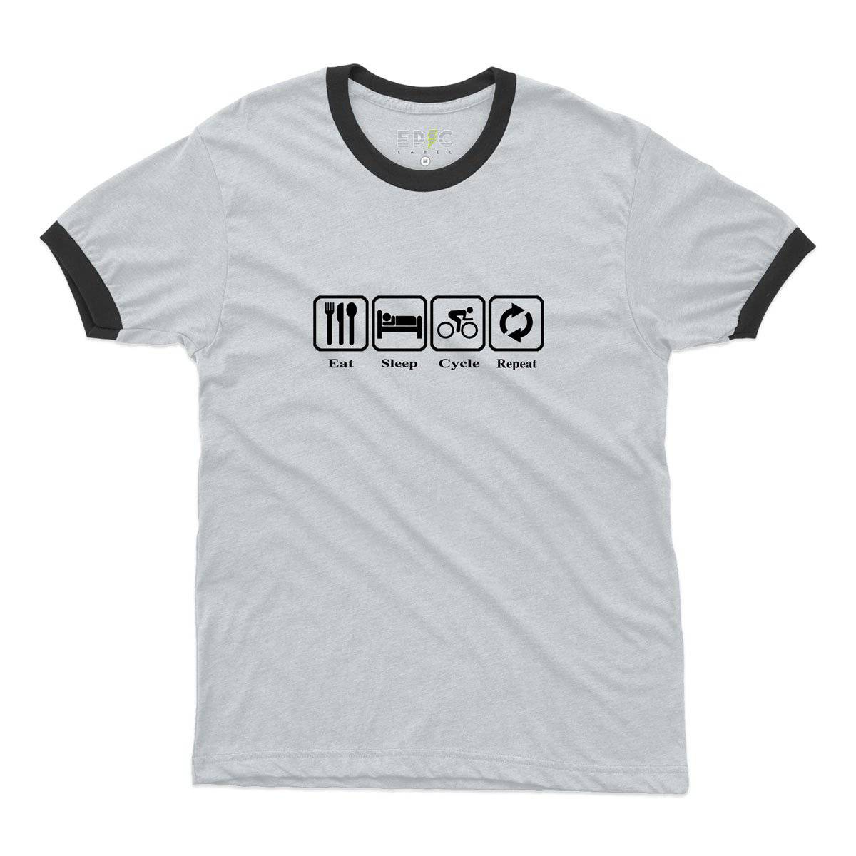 Epic Label Tshirt Eat Sleep Cycle Repeat Ringer T-Shirt Pour Homme