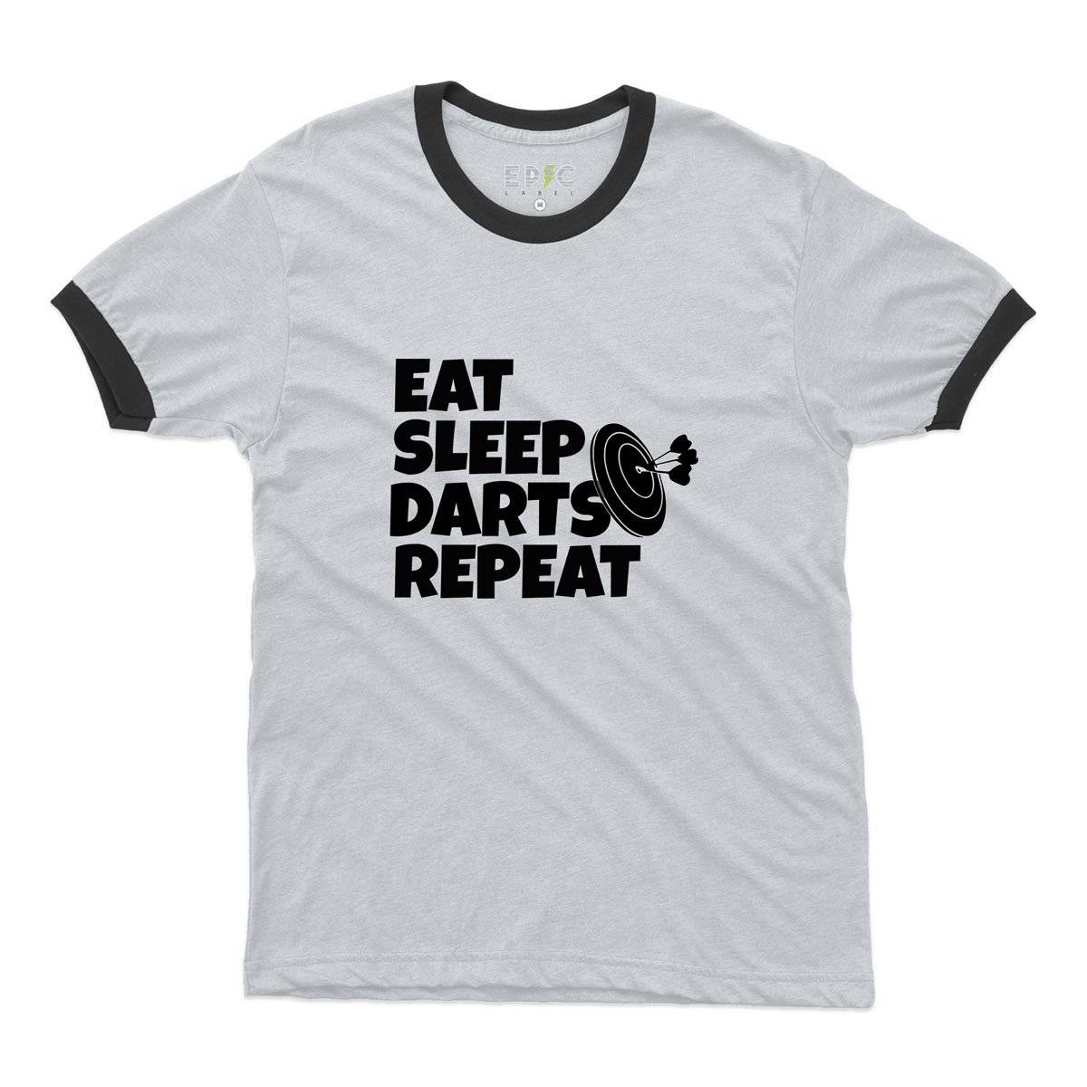Epic Label Tshirt Eat Sleep Darts Repeat Ringer T-Shirt Pour Homme