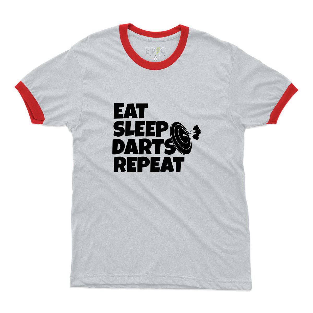 Epic Label Tshirt Eat Sleep Darts Repeat Ringer T-Shirt Pour Homme