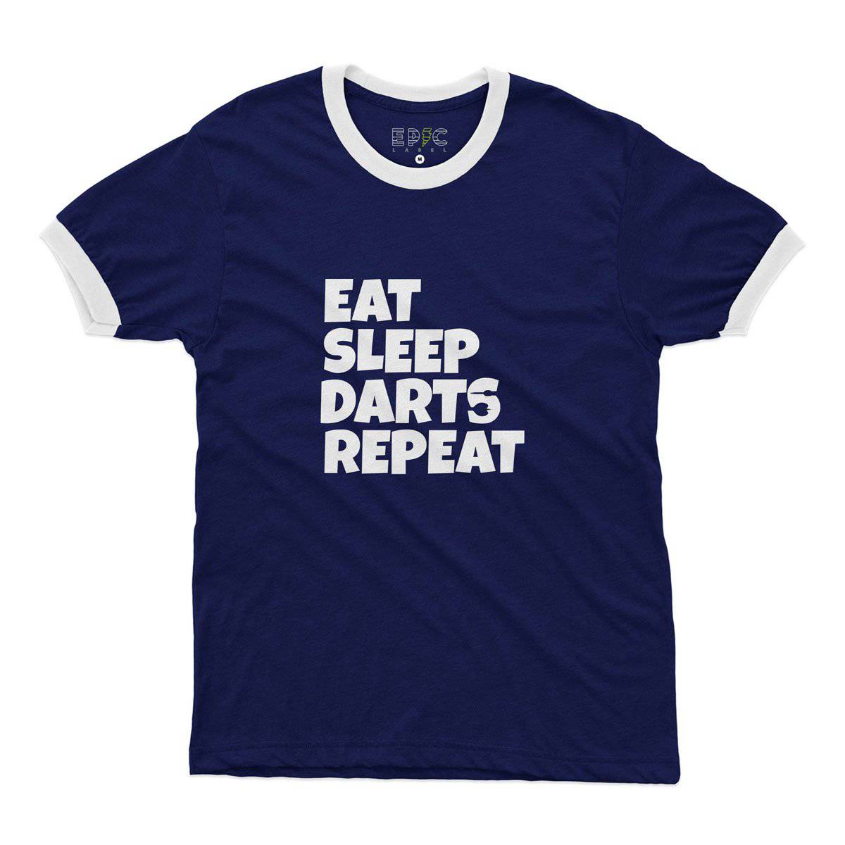 Epic Label Tshirt Eat Sleep Darts Repeat Ringer T-Shirt Pour Homme