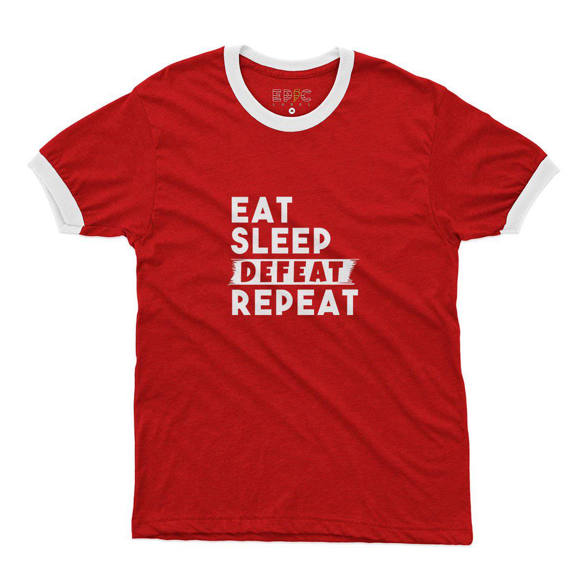 Epic Label Tshirt Eat Sleep Defeat Repeat Ringer T-Shirt Pour Homme