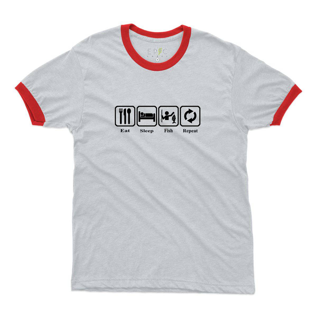 Epic Label Tshirt Eat Sleep Fish Repeat Ringer T-Shirt Pour Homme