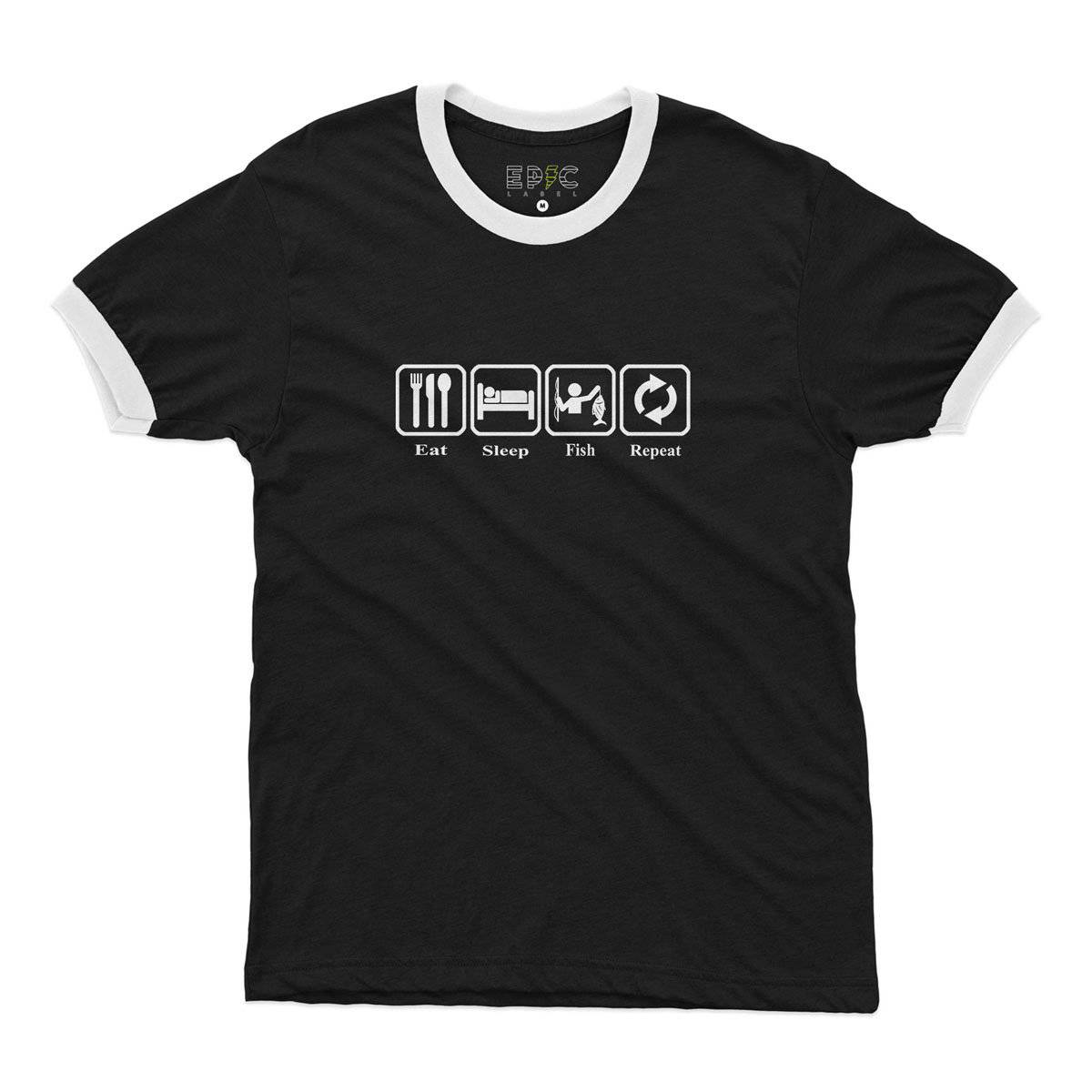Epic Label Tshirt Eat Sleep Fish Repeat Ringer T-Shirt Pour Homme