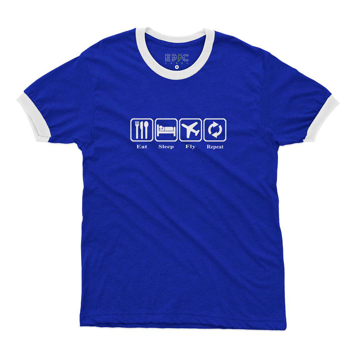 Epic Label Tshirt Eat Sleep Fly Repeat Ringer T-Shirt Pour Homme