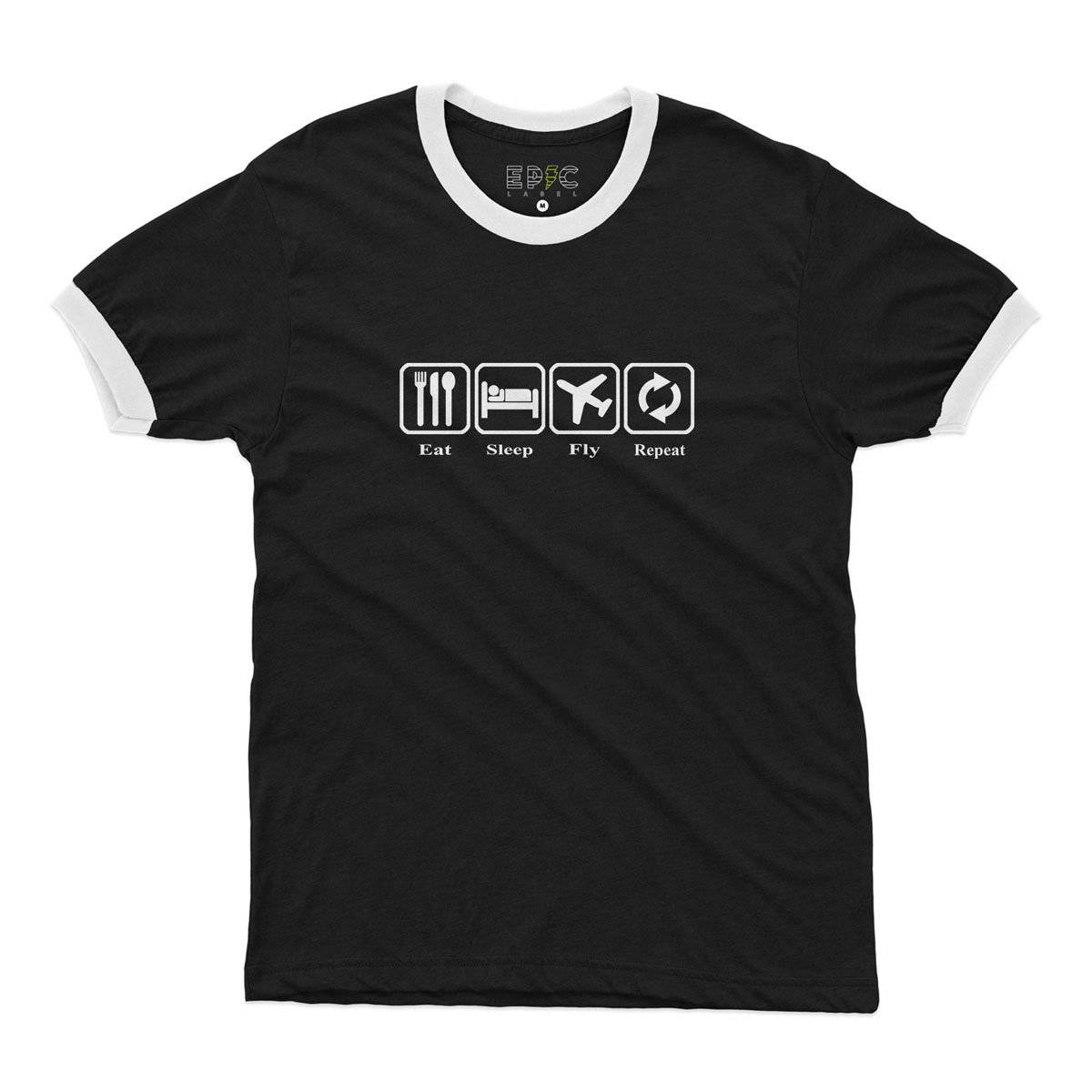 Epic Label Tshirt Eat Sleep Fly Repeat Ringer T-Shirt Pour Homme