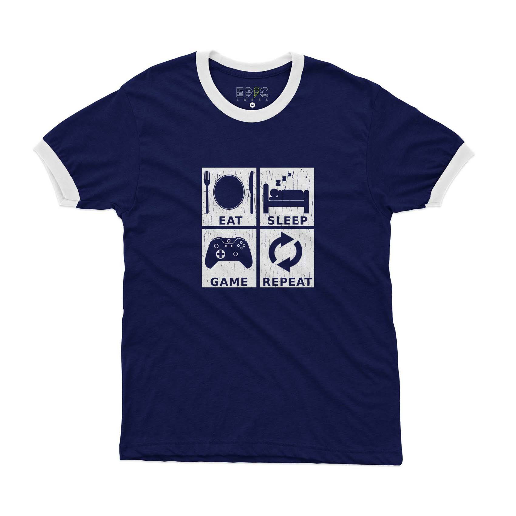 Epic Label Tshirt Eat Sleep Game Repeat Design Ringer T-Shirt Pour Homme