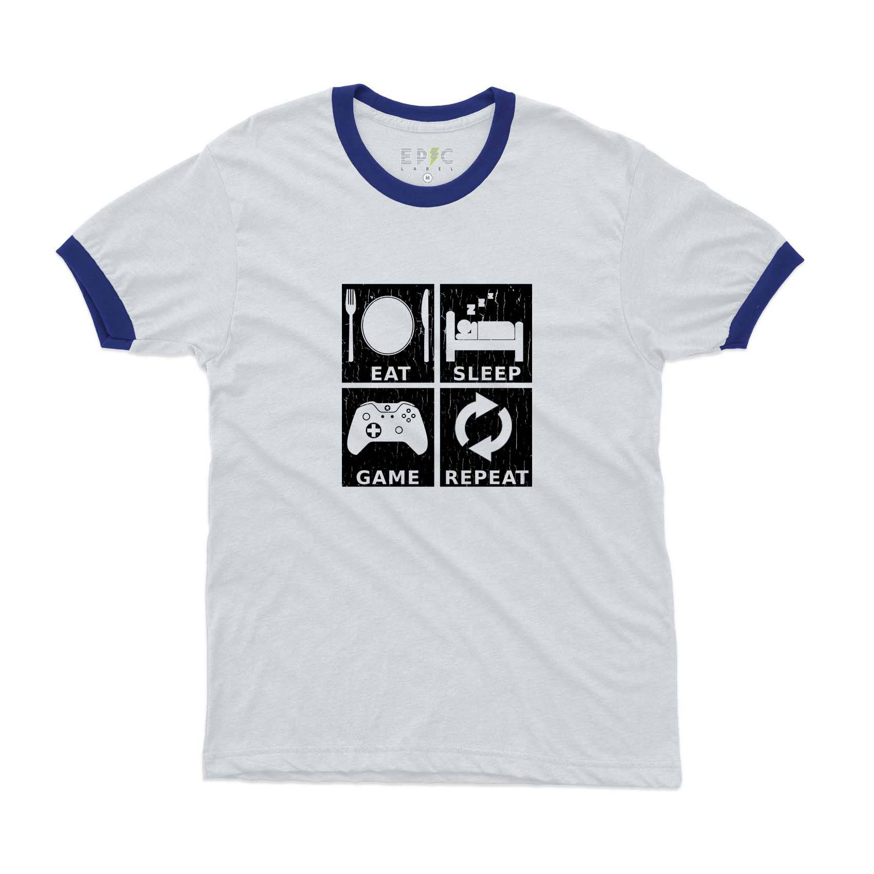 Epic Label Tshirt Eat Sleep Game Repeat Design Ringer T-Shirt Pour Homme