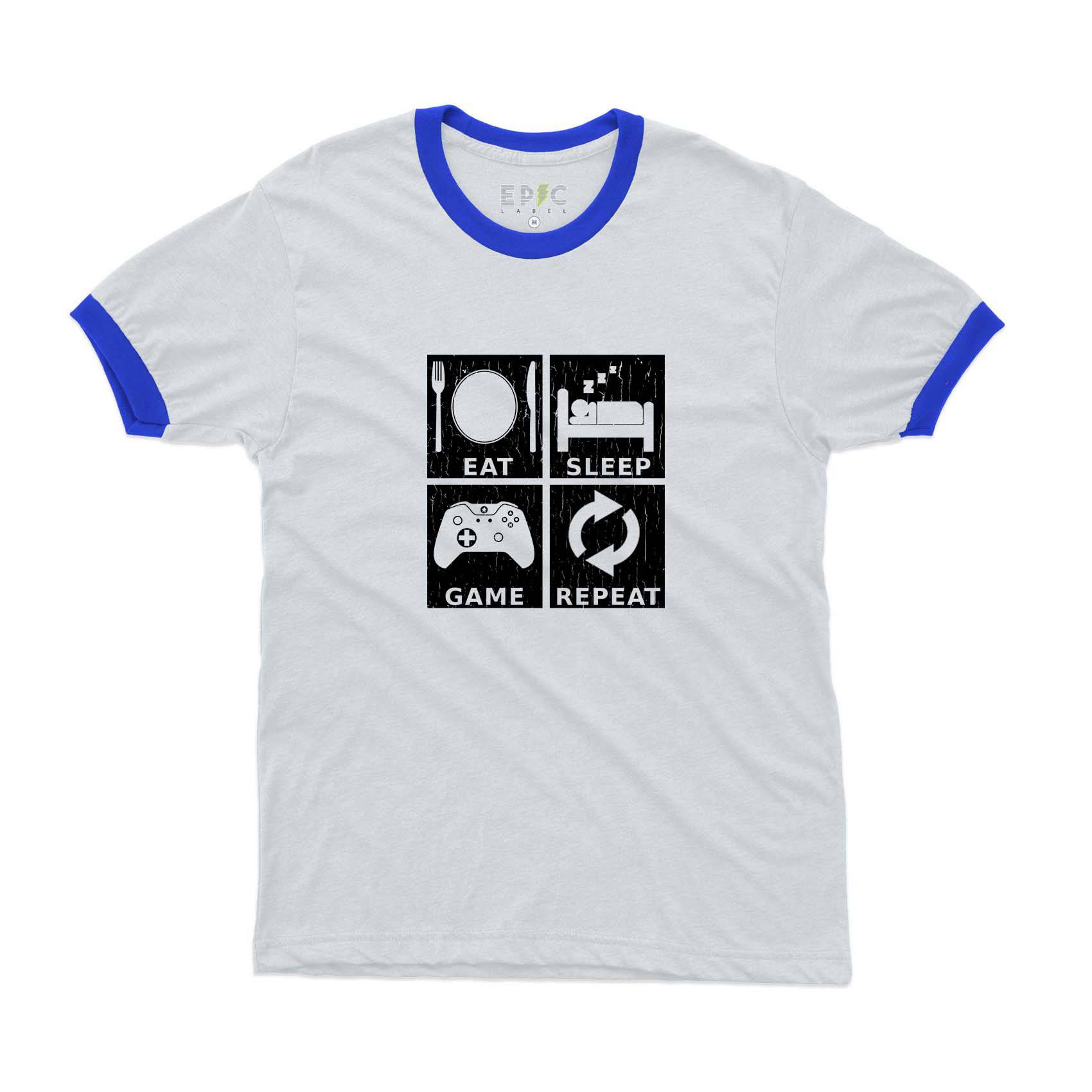 Epic Label Tshirt Eat Sleep Game Repeat Design Ringer T-Shirt Pour Homme
