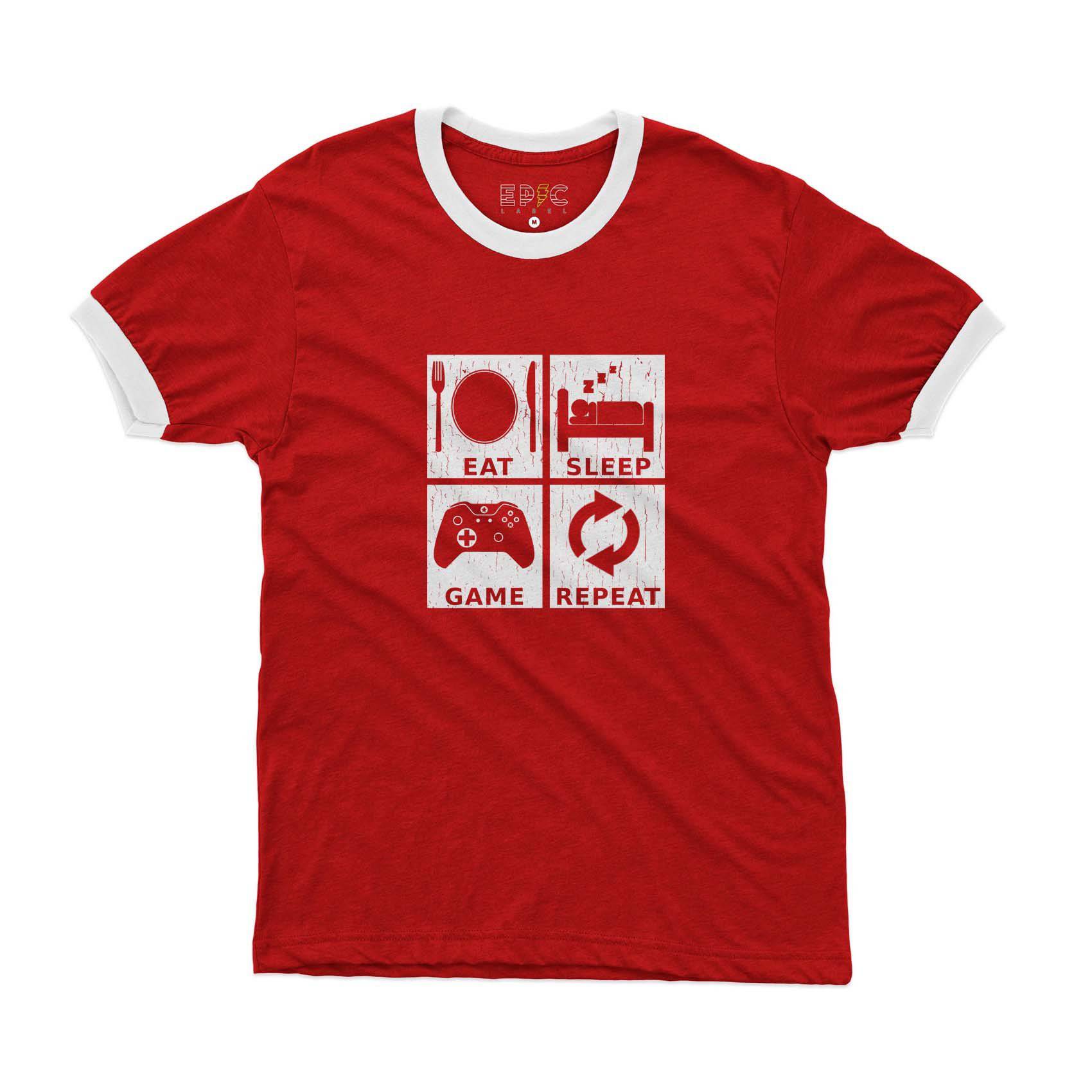 Epic Label Tshirt Eat Sleep Game Repeat Design Ringer T-Shirt Pour Homme
