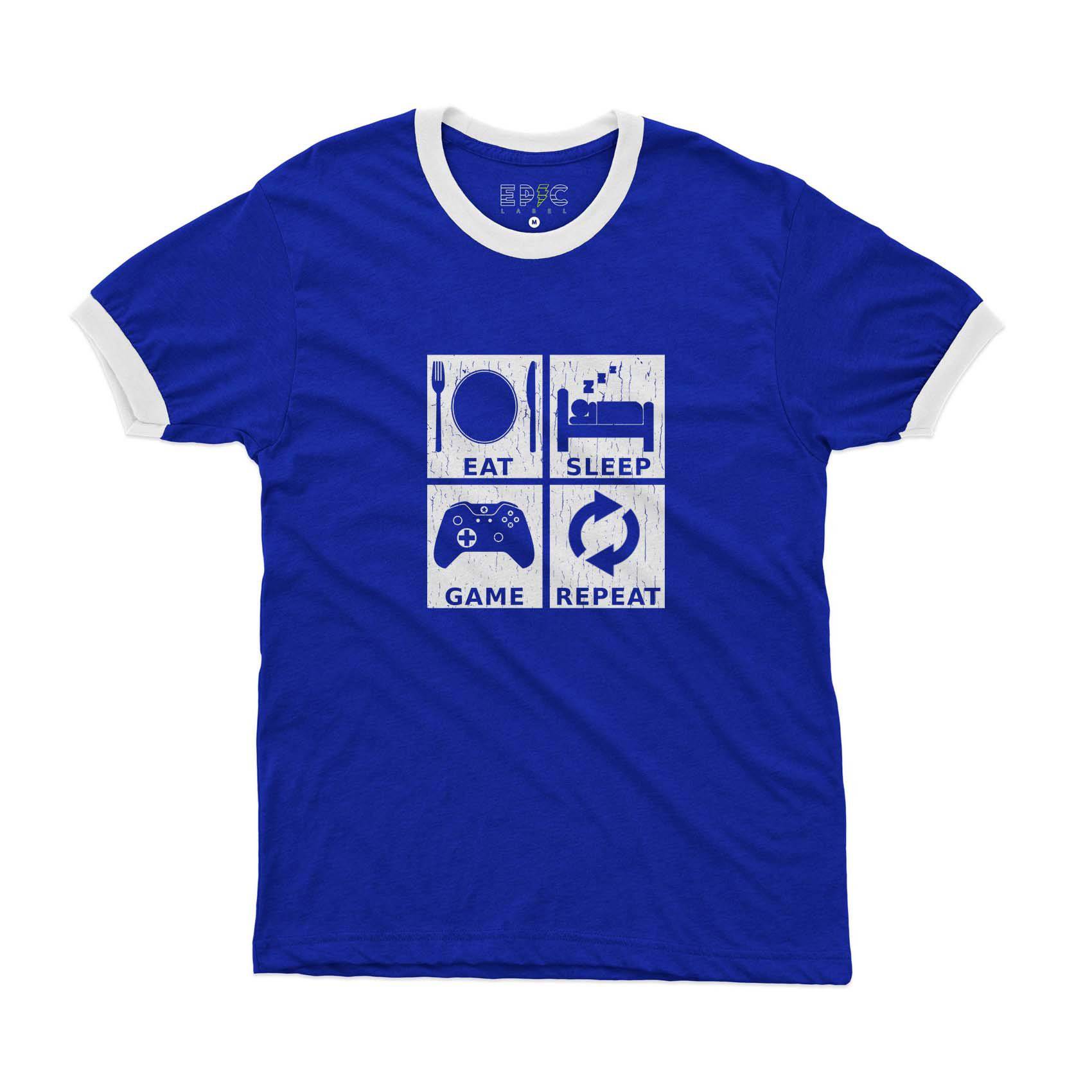 Epic Label Tshirt Eat Sleep Game Repeat Design Ringer T-Shirt Pour Homme