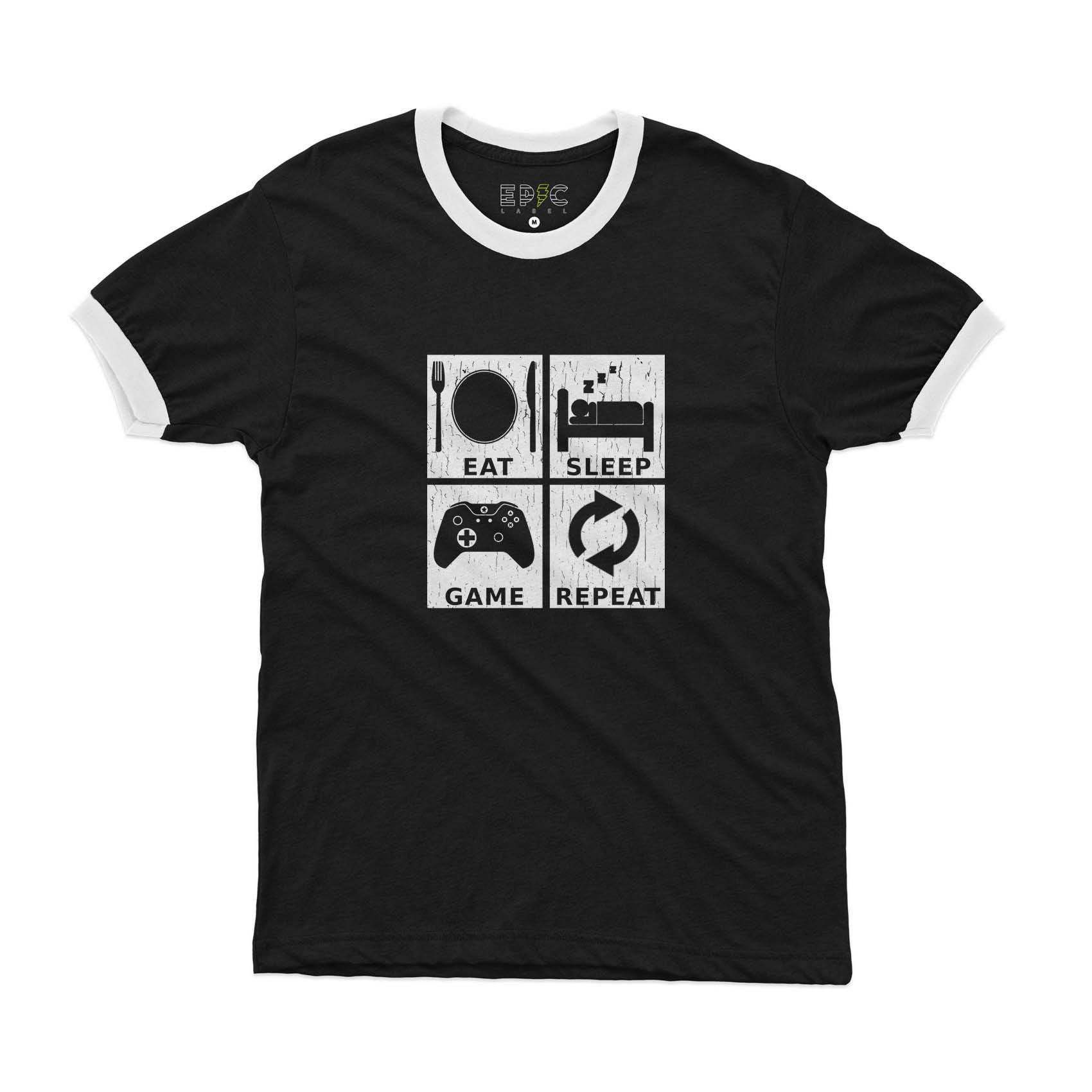 Epic Label Tshirt Eat Sleep Game Repeat Design Ringer T-Shirt Pour Homme