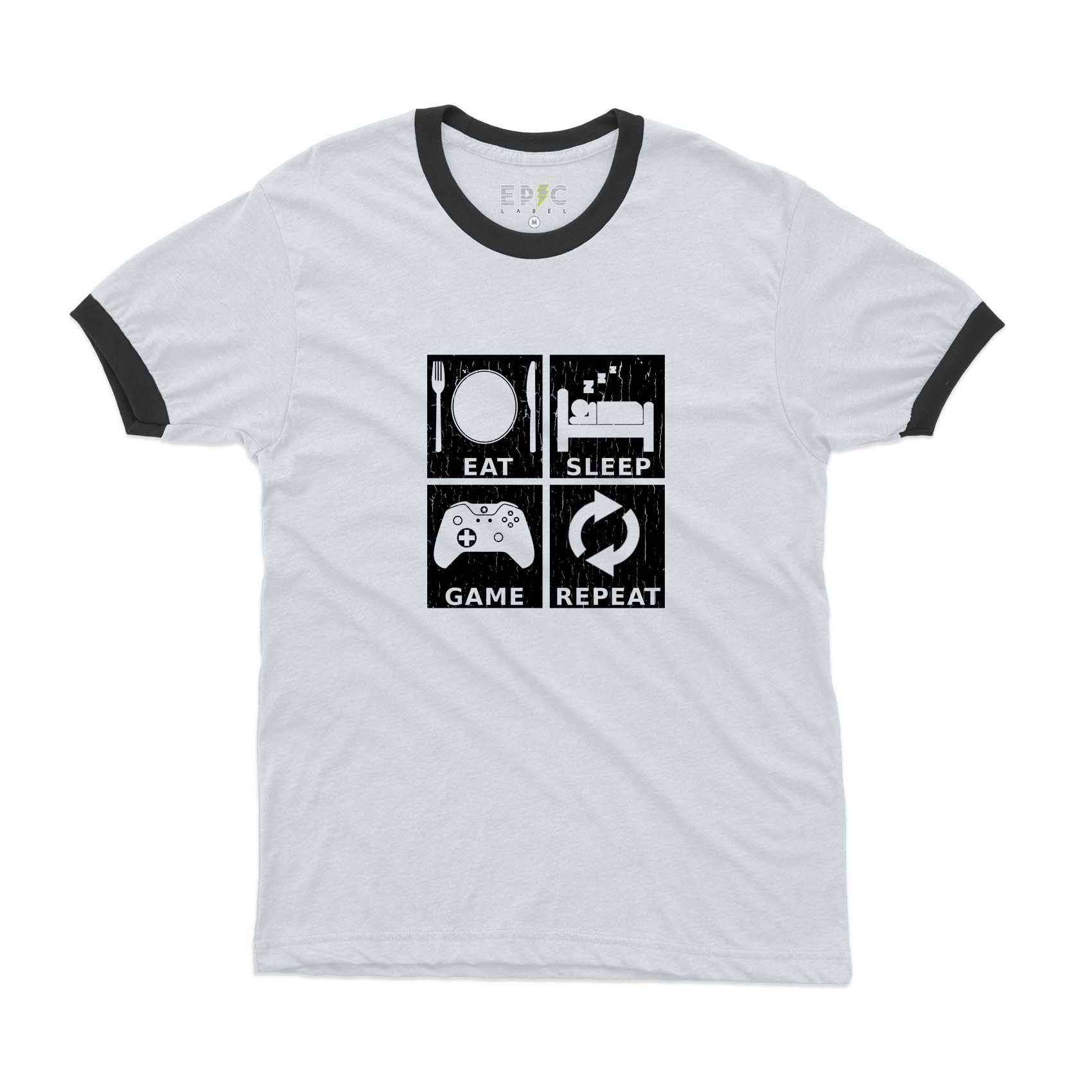 Epic Label Tshirt Eat Sleep Game Repeat Design Ringer T-Shirt Pour Homme