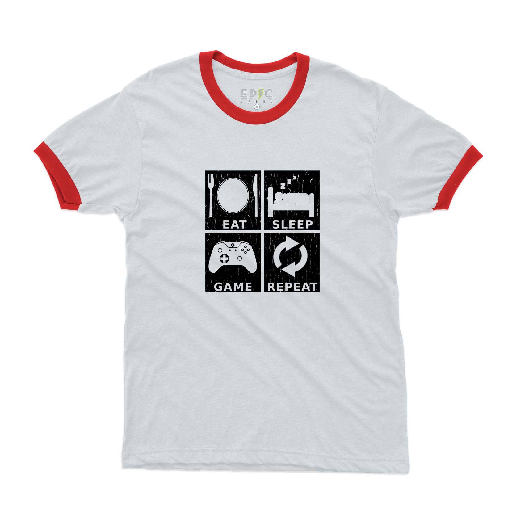 Epic Label Tshirt Eat Sleep Game Repeat Design Ringer T-Shirt Pour Homme