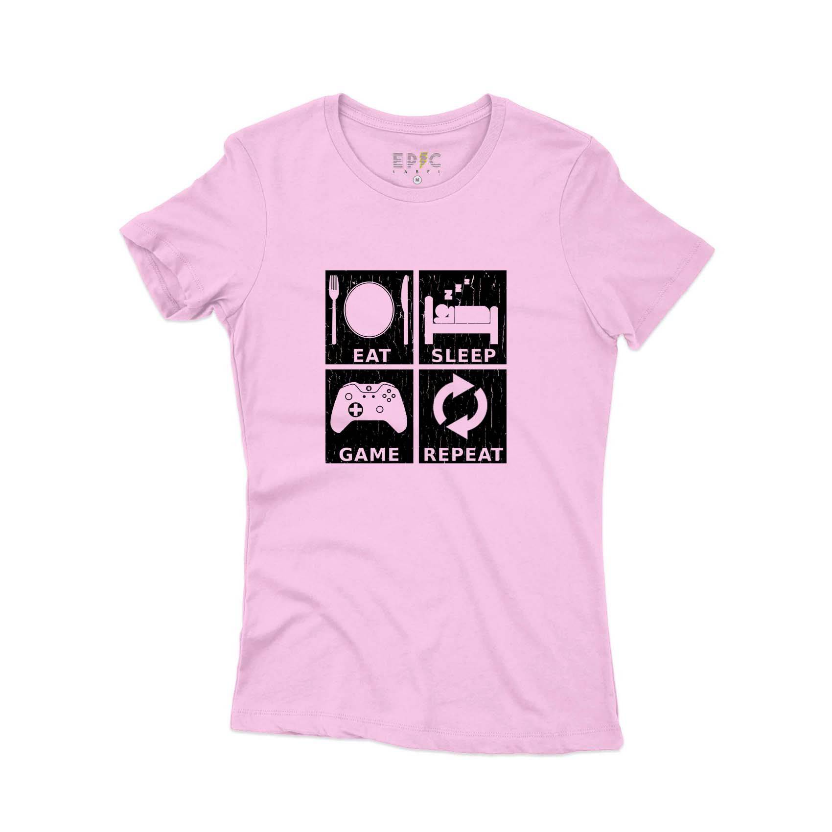 Epic Label Tshirt Eat Sleep Game Repeat Design T-Shirt Pour Femme
