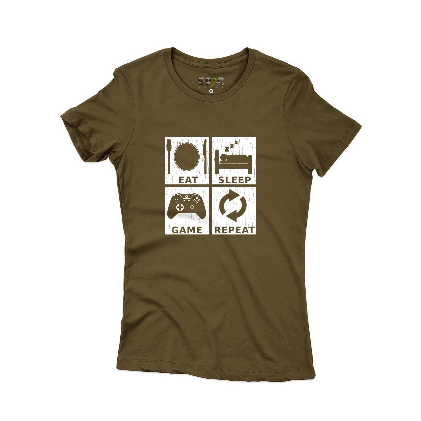 Epic Label Tshirt Eat Sleep Game Repeat Design T-Shirt Pour Femme