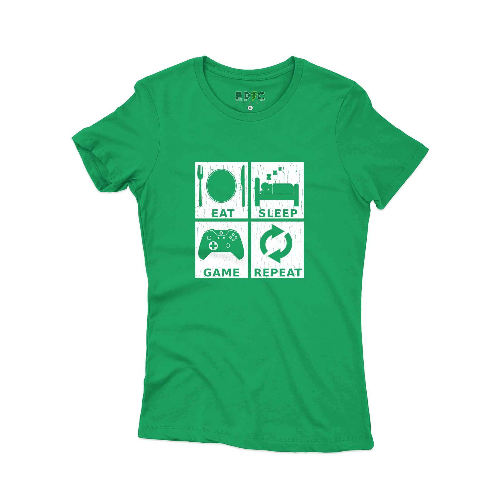 Epic Label Tshirt Eat Sleep Game Repeat Design T-Shirt Pour Femme
