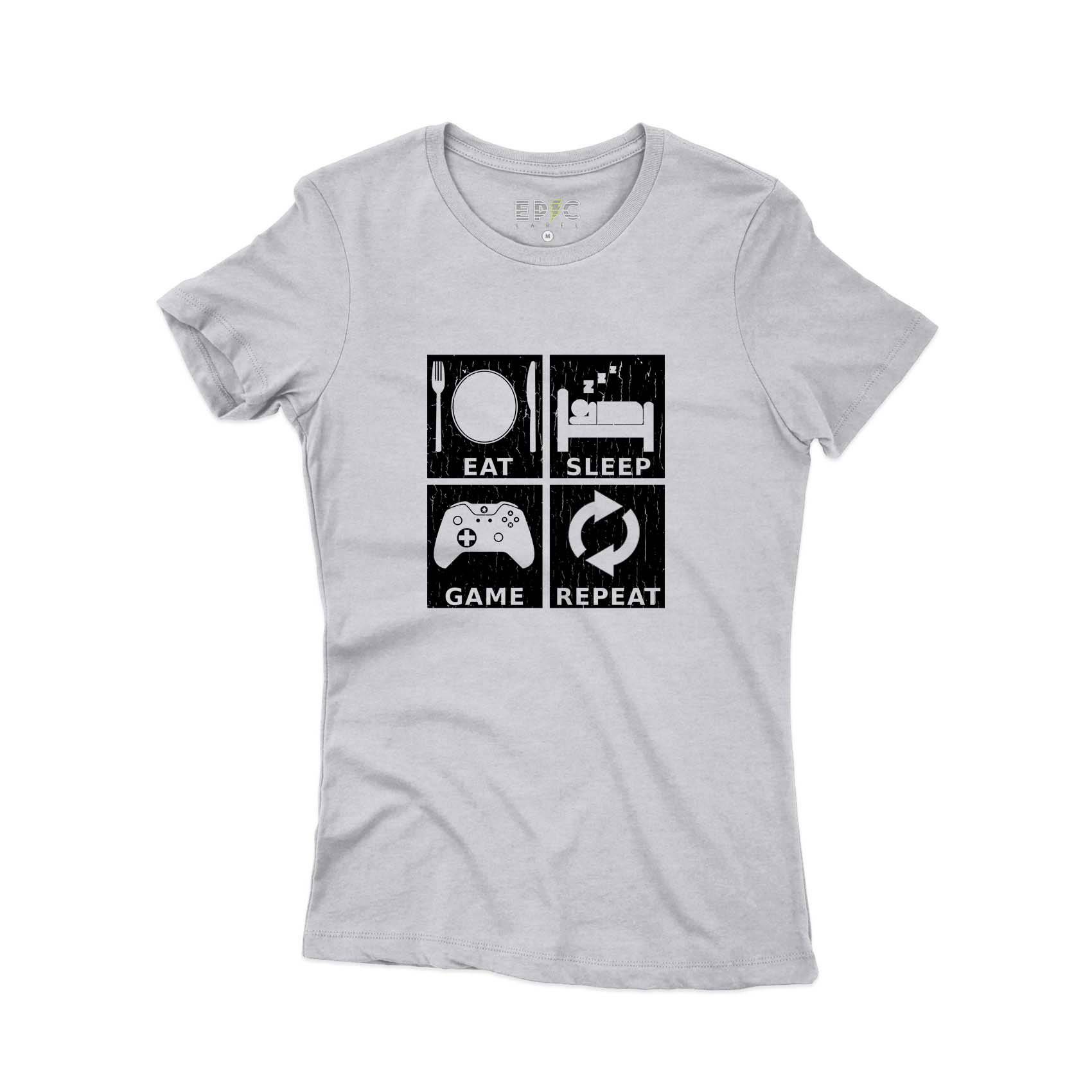 Epic Label Tshirt Eat Sleep Game Repeat Design T-Shirt Pour Femme