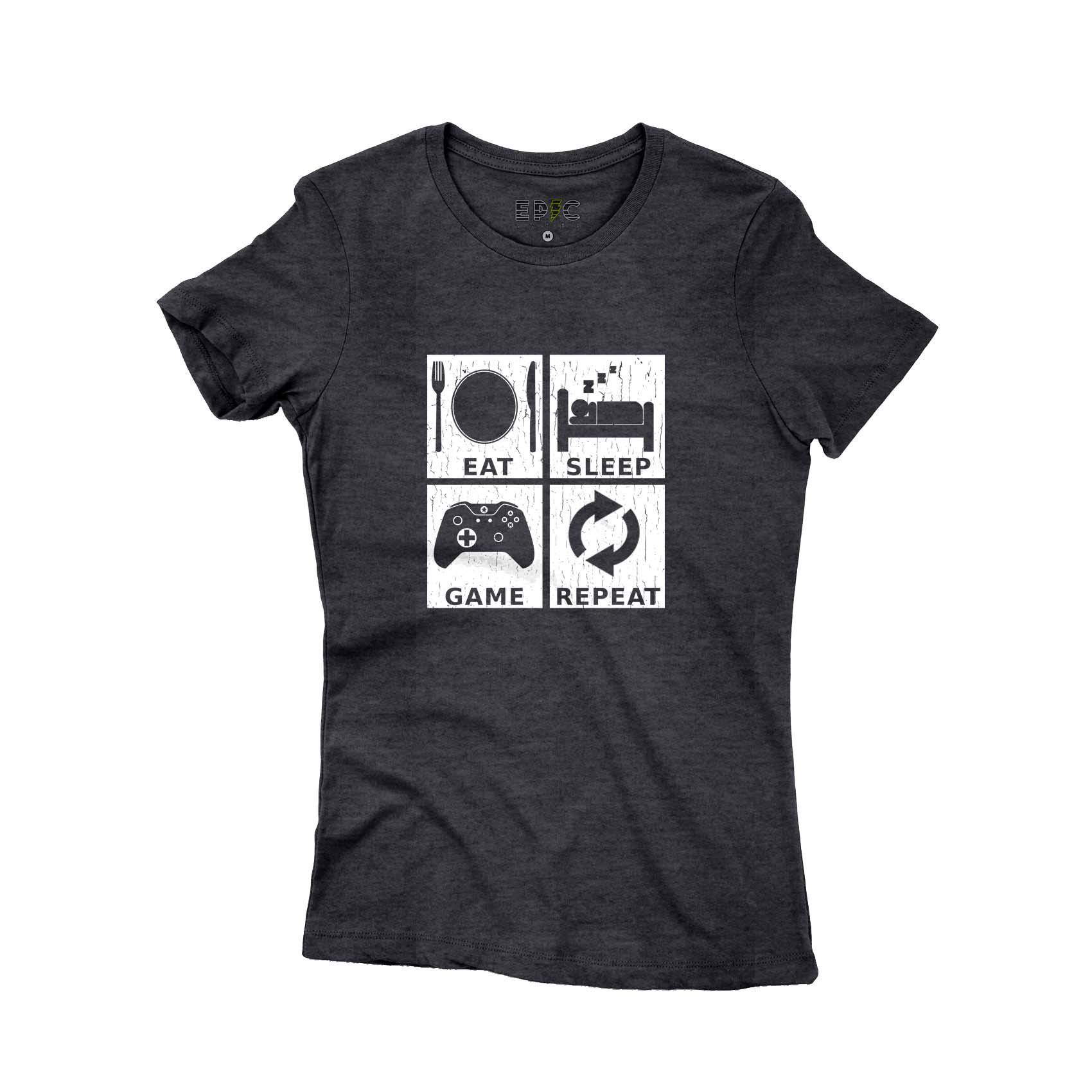 Epic Label Tshirt Eat Sleep Game Repeat Design T-Shirt Pour Femme