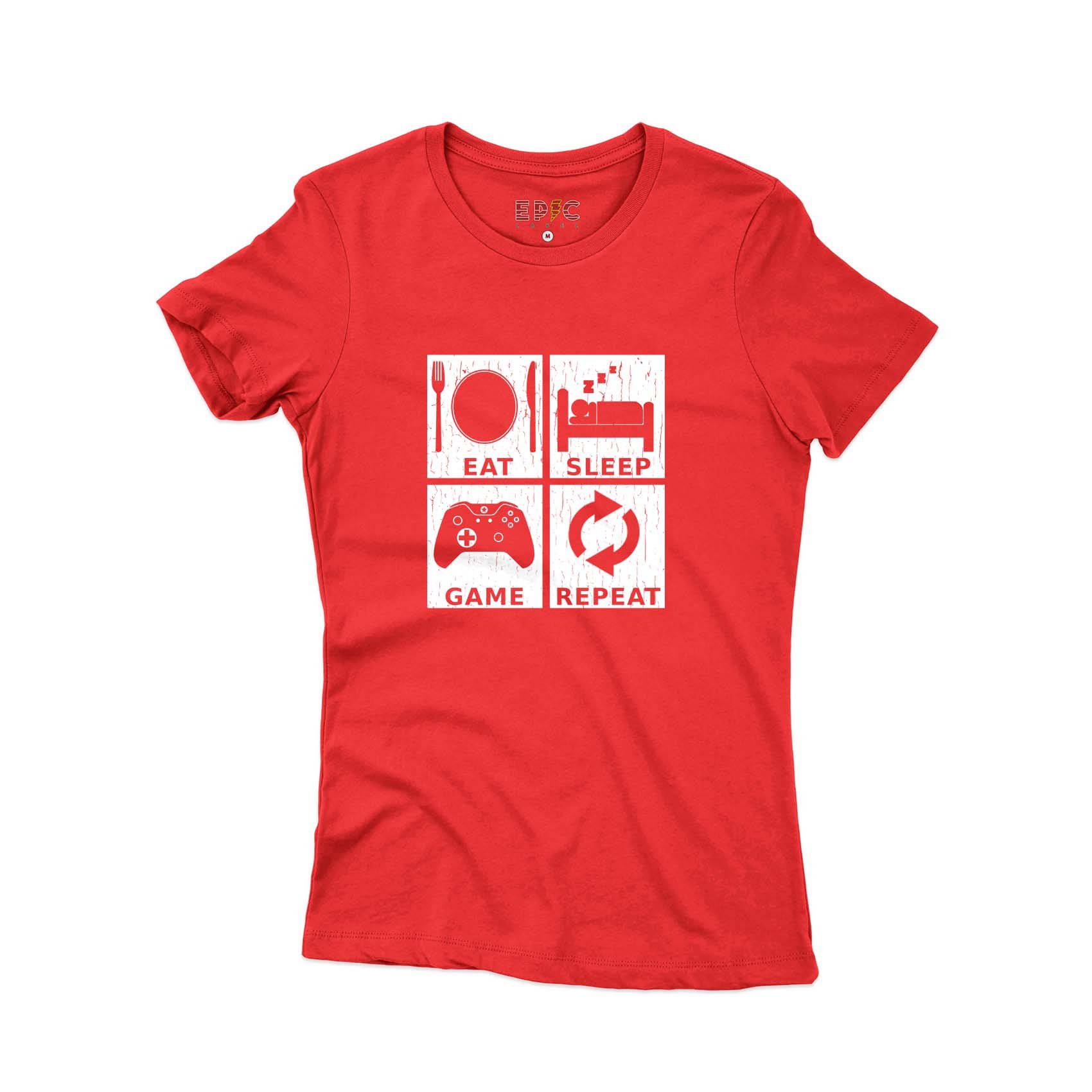 Epic Label Tshirt Eat Sleep Game Repeat Design T-Shirt Pour Femme