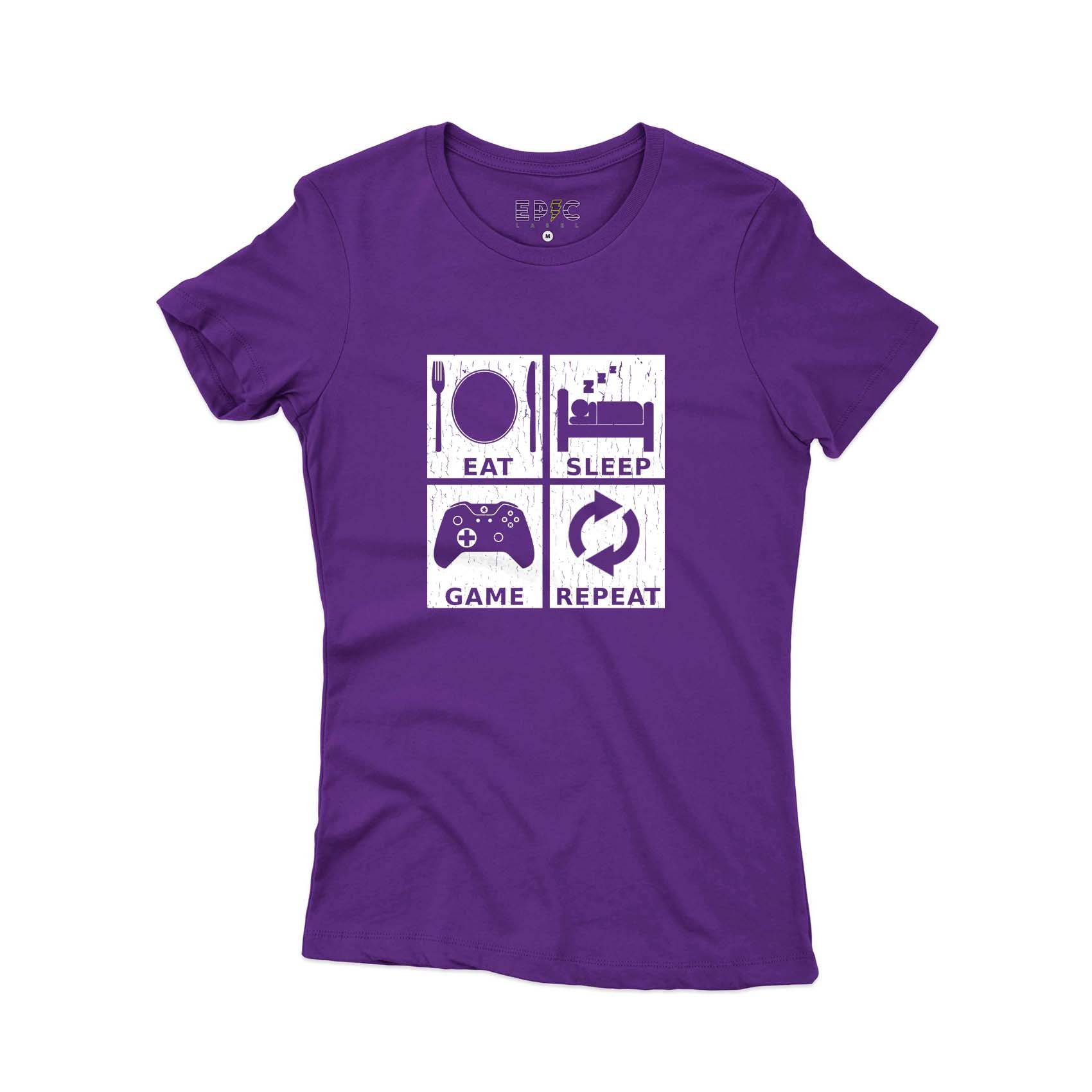 Epic Label Tshirt Eat Sleep Game Repeat Design T-Shirt Pour Femme