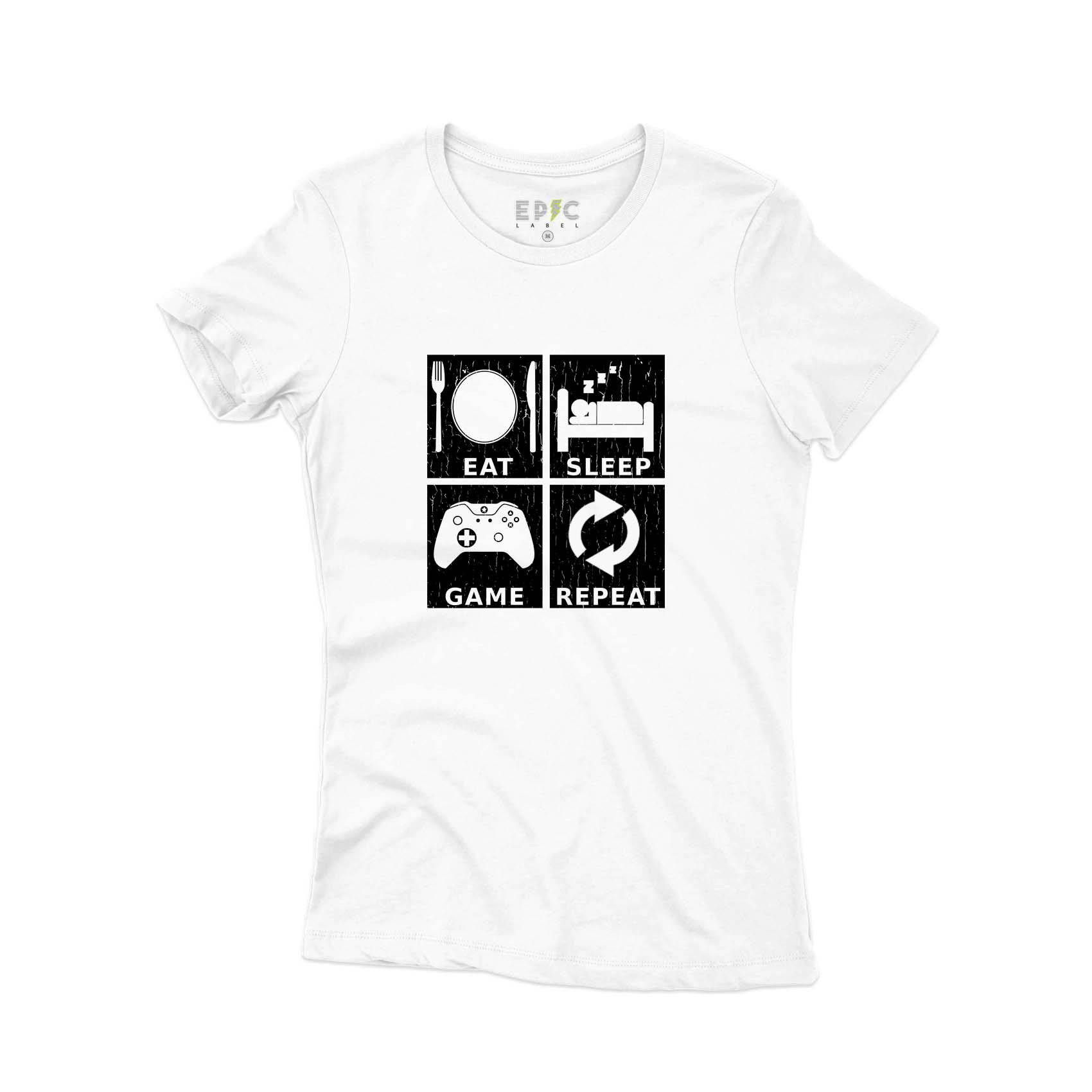 Epic Label Tshirt Eat Sleep Game Repeat Design T-Shirt Pour Femme