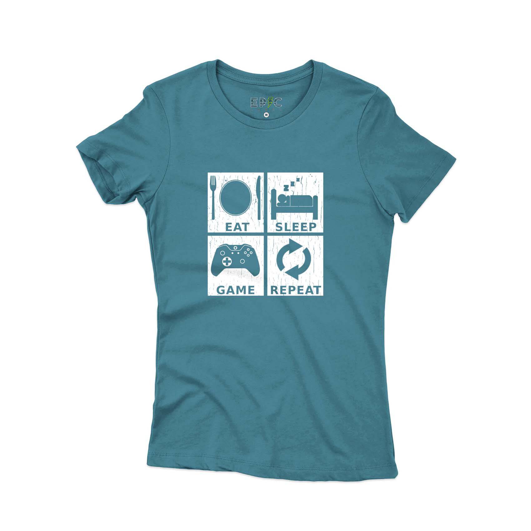 Epic Label Tshirt Eat Sleep Game Repeat Design T-Shirt Pour Femme