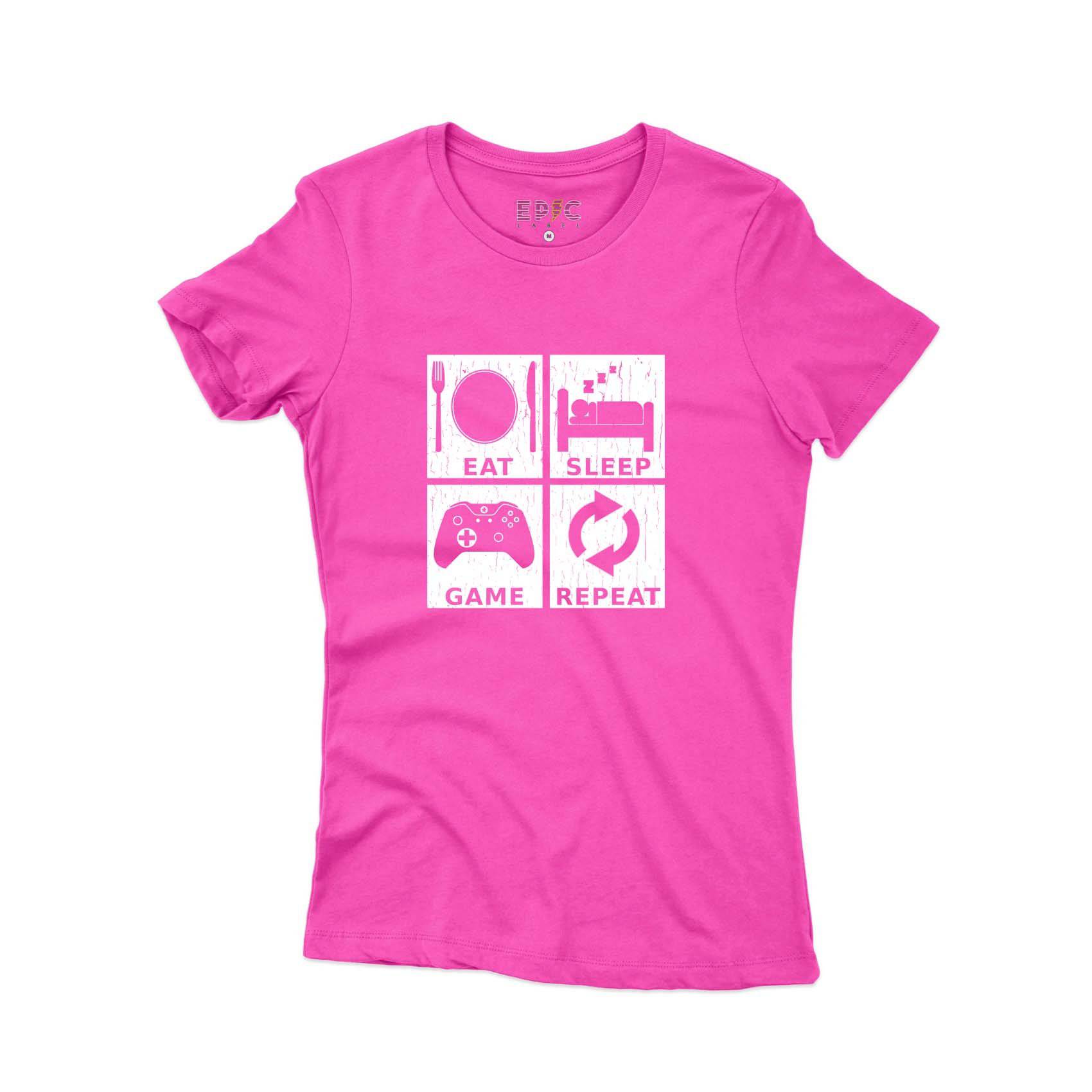 Epic Label Tshirt Eat Sleep Game Repeat Design T-Shirt Pour Femme
