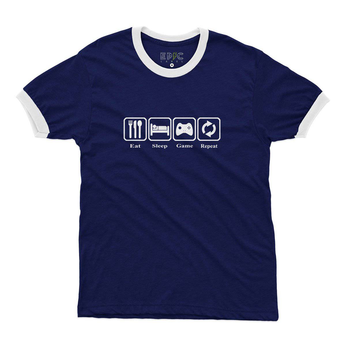 Epic Label Tshirt Eat Sleep Game Repeat Design Vintage Ringer T-Shirt Pour Homme