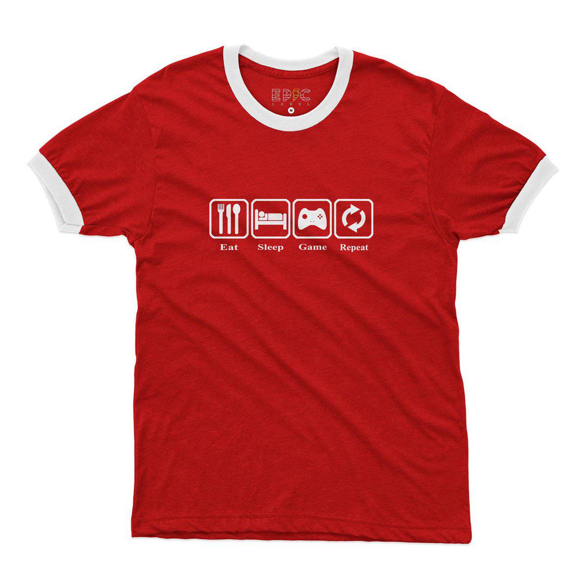 Epic Label Tshirt Eat Sleep Game Repeat Design Vintage Ringer T-Shirt Pour Homme