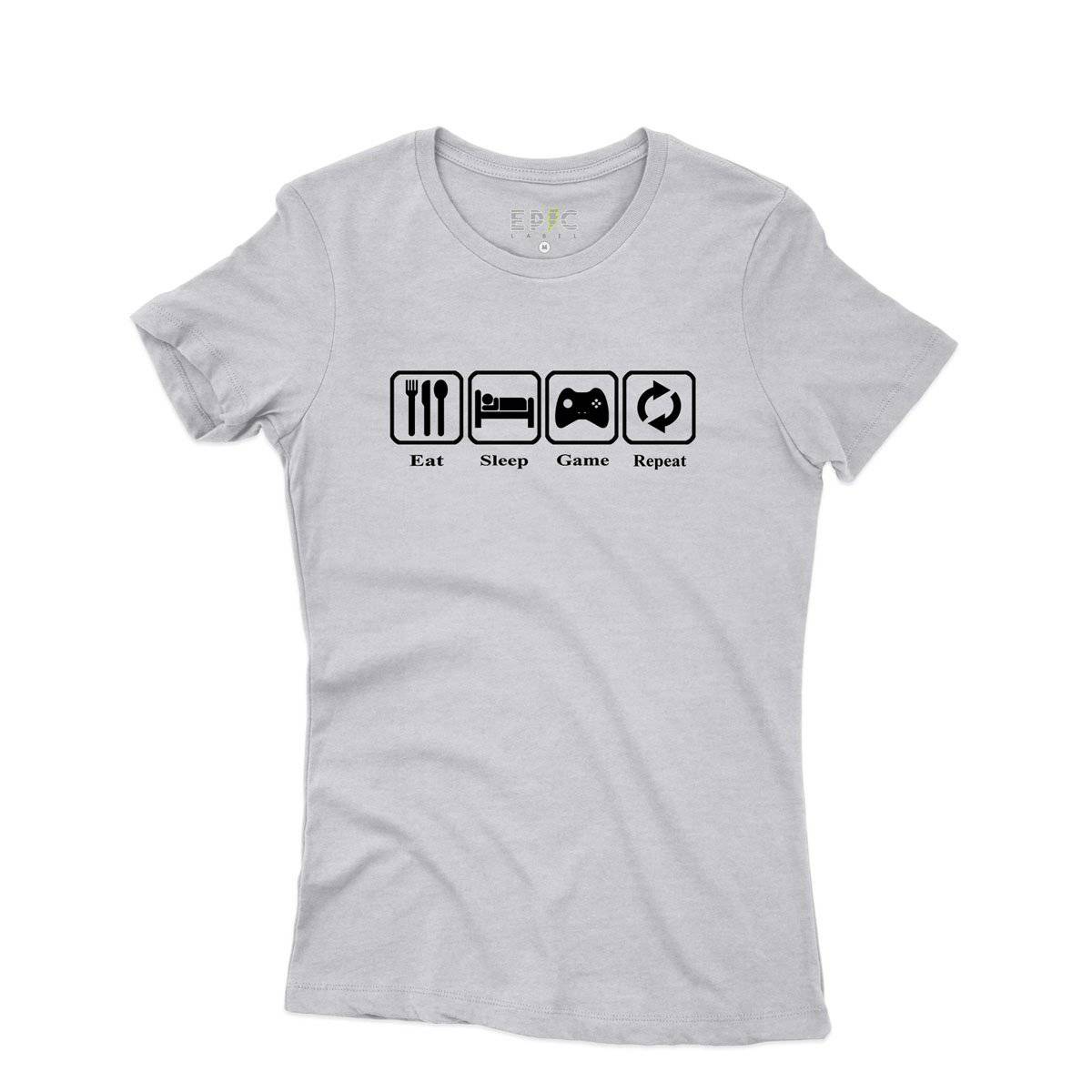 Epic Label Tshirt Eat Sleep Game Repeat Design Vintage T-Shirt Pour Femme