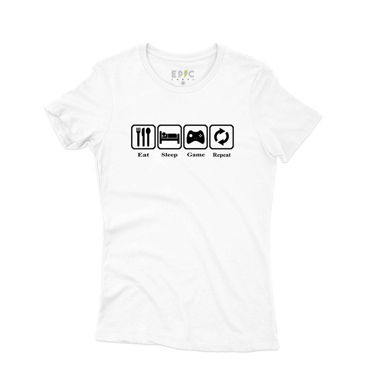 Epic Label Tshirt Eat Sleep Game Repeat Design Vintage T-Shirt Pour Femme
