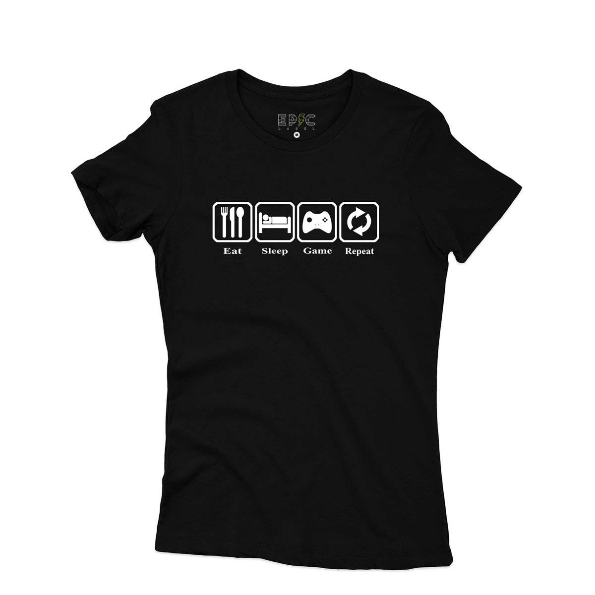 Epic Label Tshirt Eat Sleep Game Repeat Design Vintage T-Shirt Pour Femme