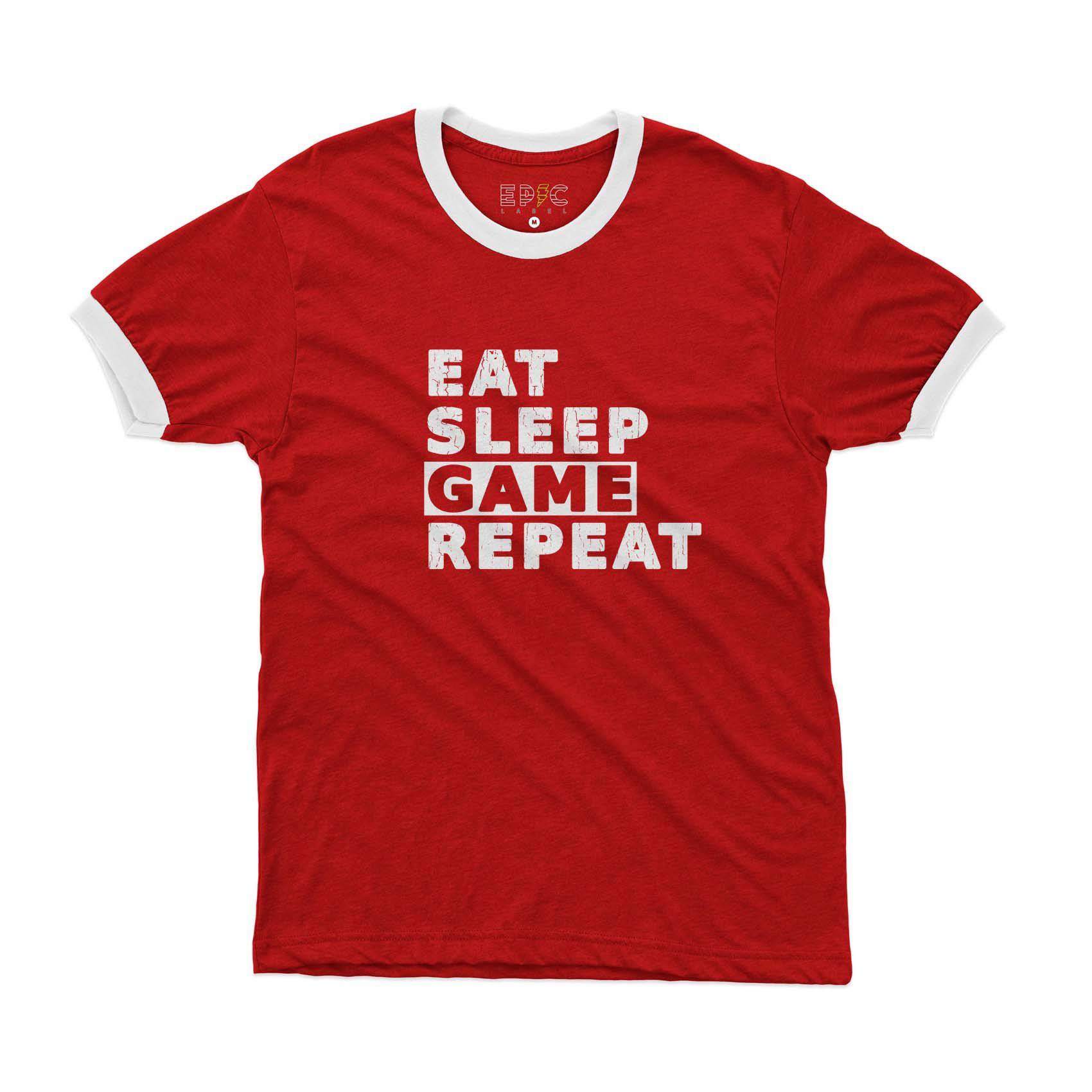 Epic Label Tshirt Eat Sleep Game Repeat Vintage Ringer T-Shirt Pour Homme