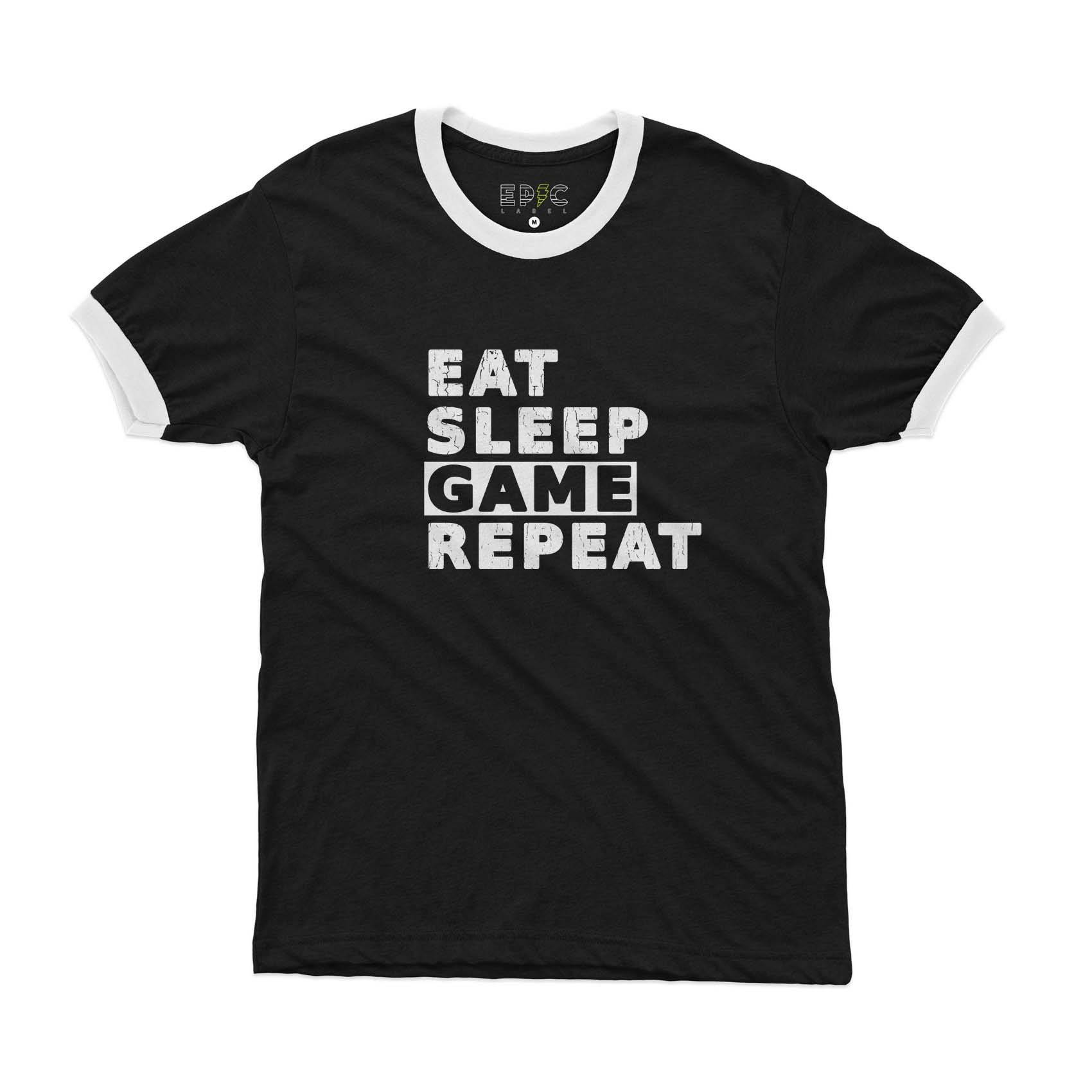 Epic Label Tshirt Eat Sleep Game Repeat Vintage Ringer T-Shirt Pour Homme