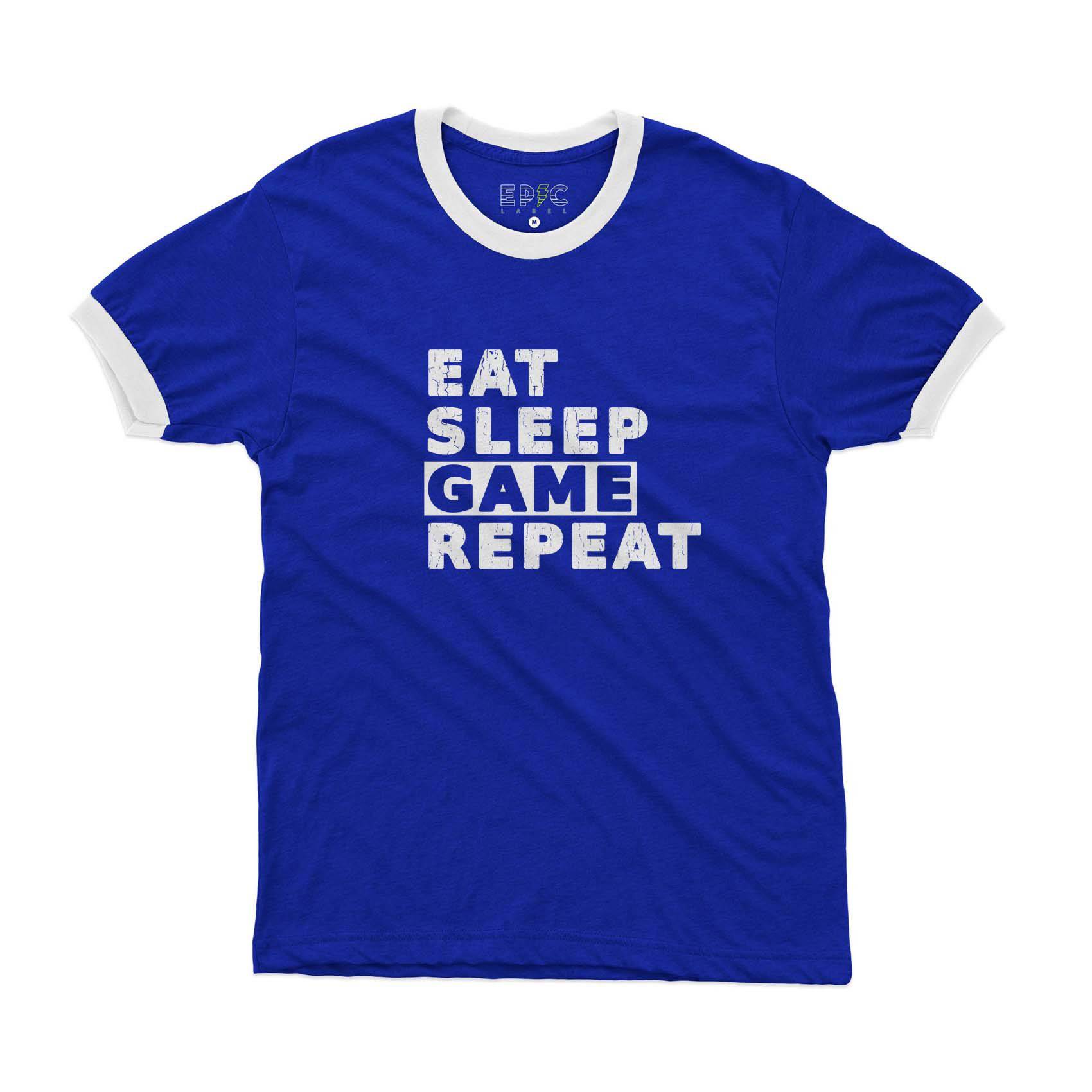 Epic Label Tshirt Eat Sleep Game Repeat Vintage Ringer T-Shirt Pour Homme