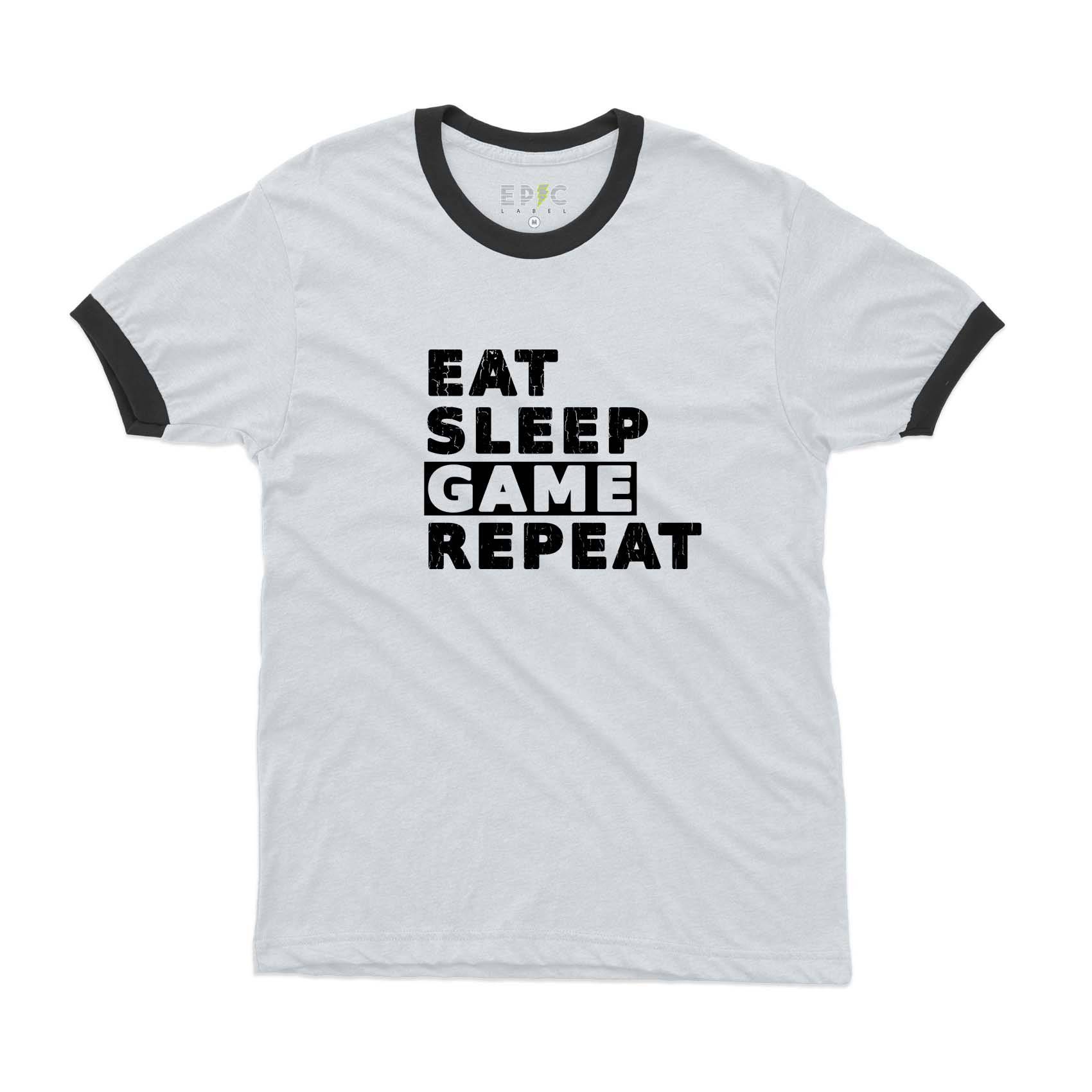 Epic Label Tshirt Eat Sleep Game Repeat Vintage Ringer T-Shirt Pour Homme