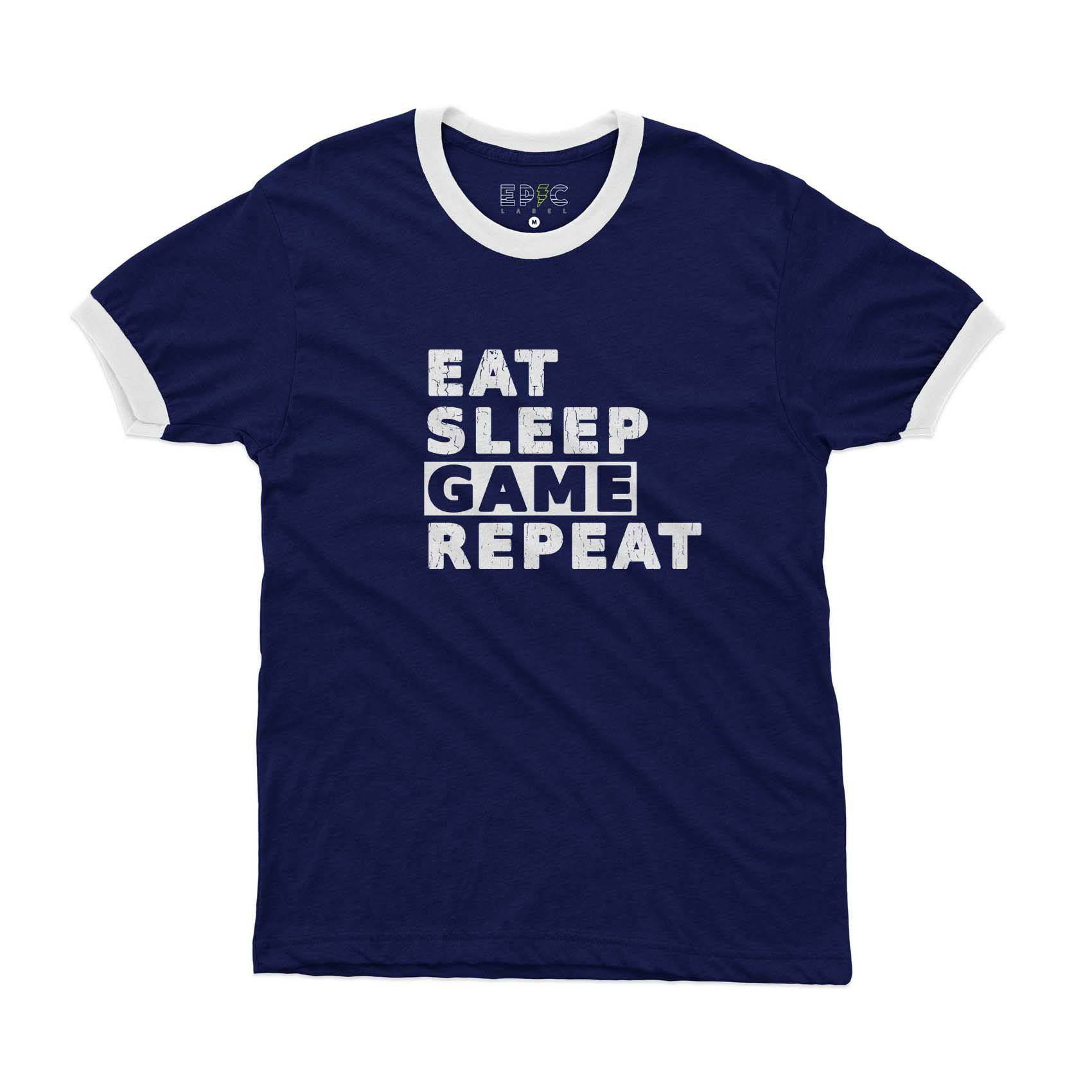 Epic Label Tshirt Eat Sleep Game Repeat Vintage Ringer T-Shirt Pour Homme