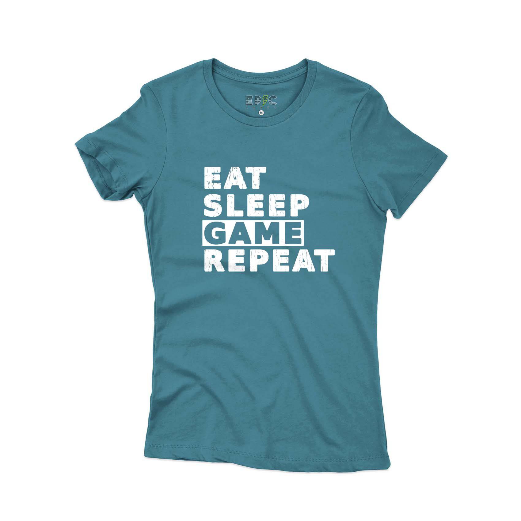 Epic Label Tshirt Eat Sleep Game Repeat Vintage T-Shirt Pour Femme