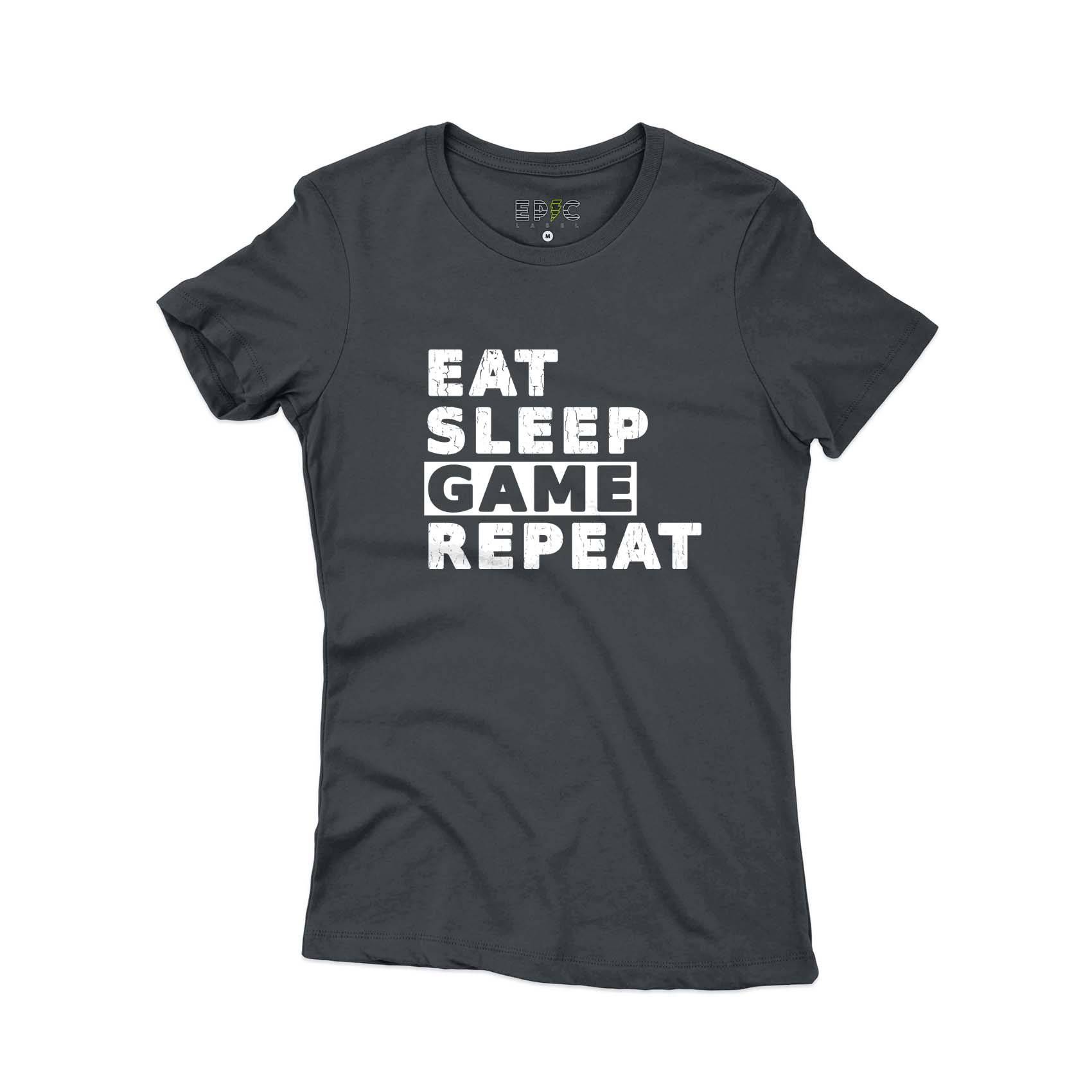 Epic Label Tshirt Eat Sleep Game Repeat Vintage T-Shirt Pour Femme