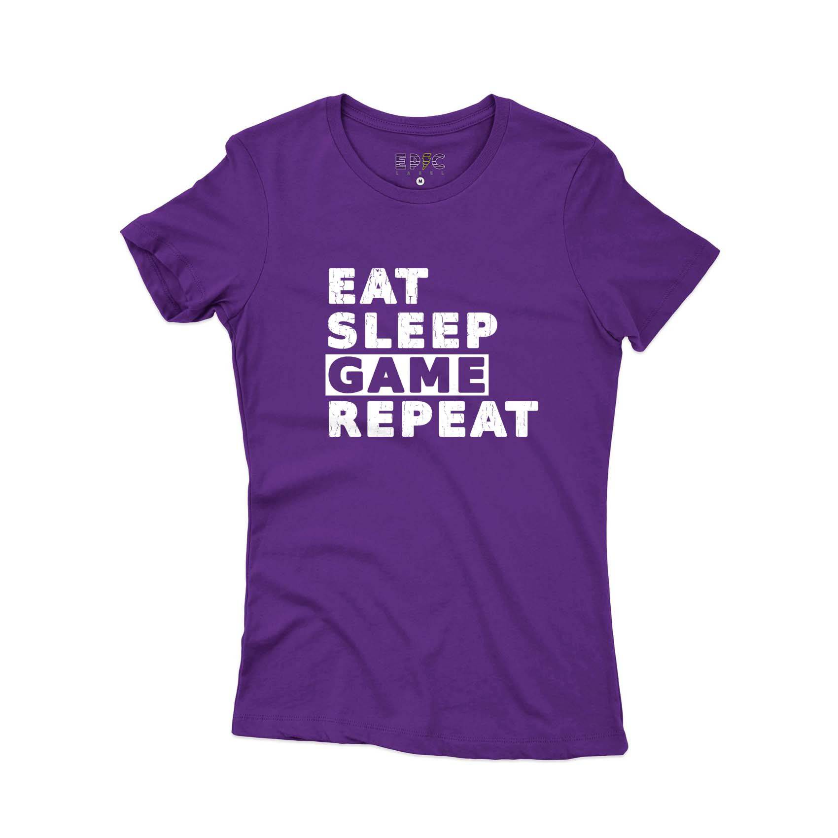 Epic Label Tshirt Eat Sleep Game Repeat Vintage T-Shirt Pour Femme