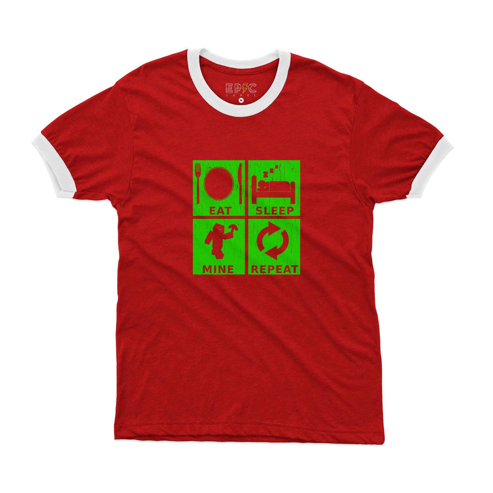 Epic Label Tshirt Eat Sleep Mine Repeat Vintage Ringer T-Shirt Pour Homme